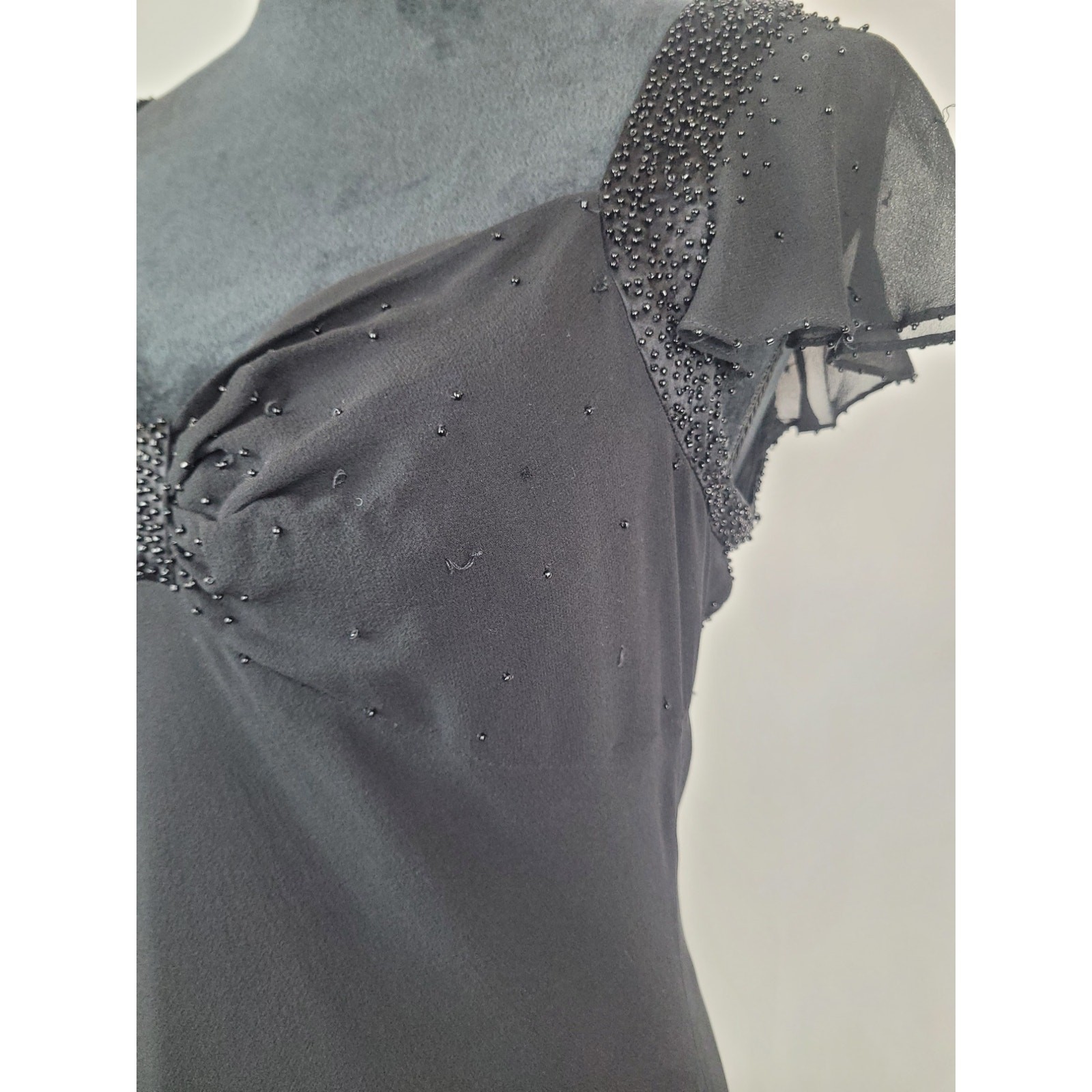 Jones New York Regency Silk Beaded Accent Evening Gown Dress Black Womens 10