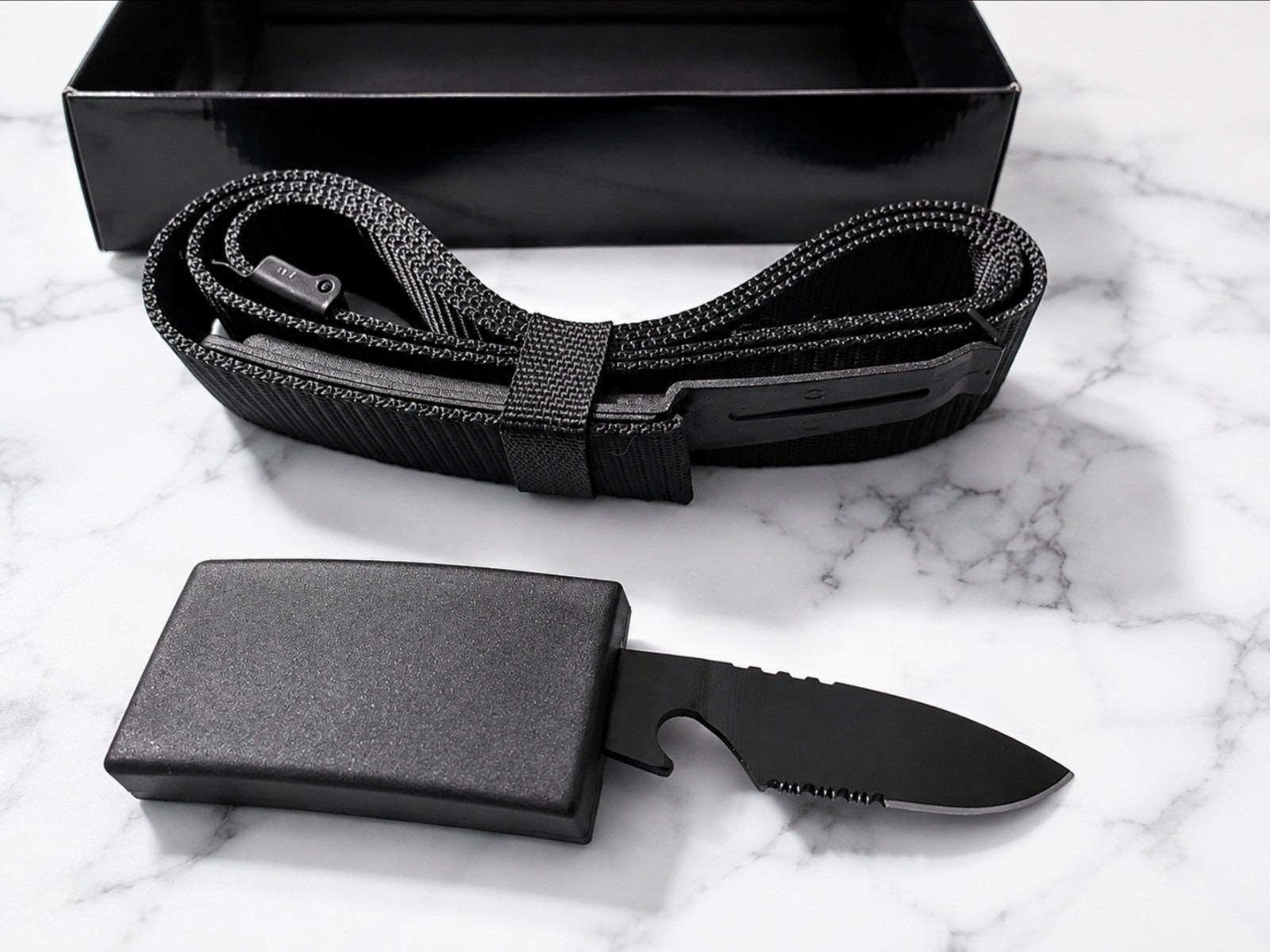 Mens Utility Belt with Knife Sheath Serrated Blade Nylon Camping Hiking Outdoor