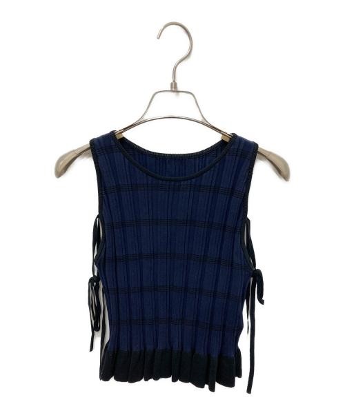Ameri Women’s Navy Short Knit Top Sleeveless Cotton Nylon U-Shaped Hem