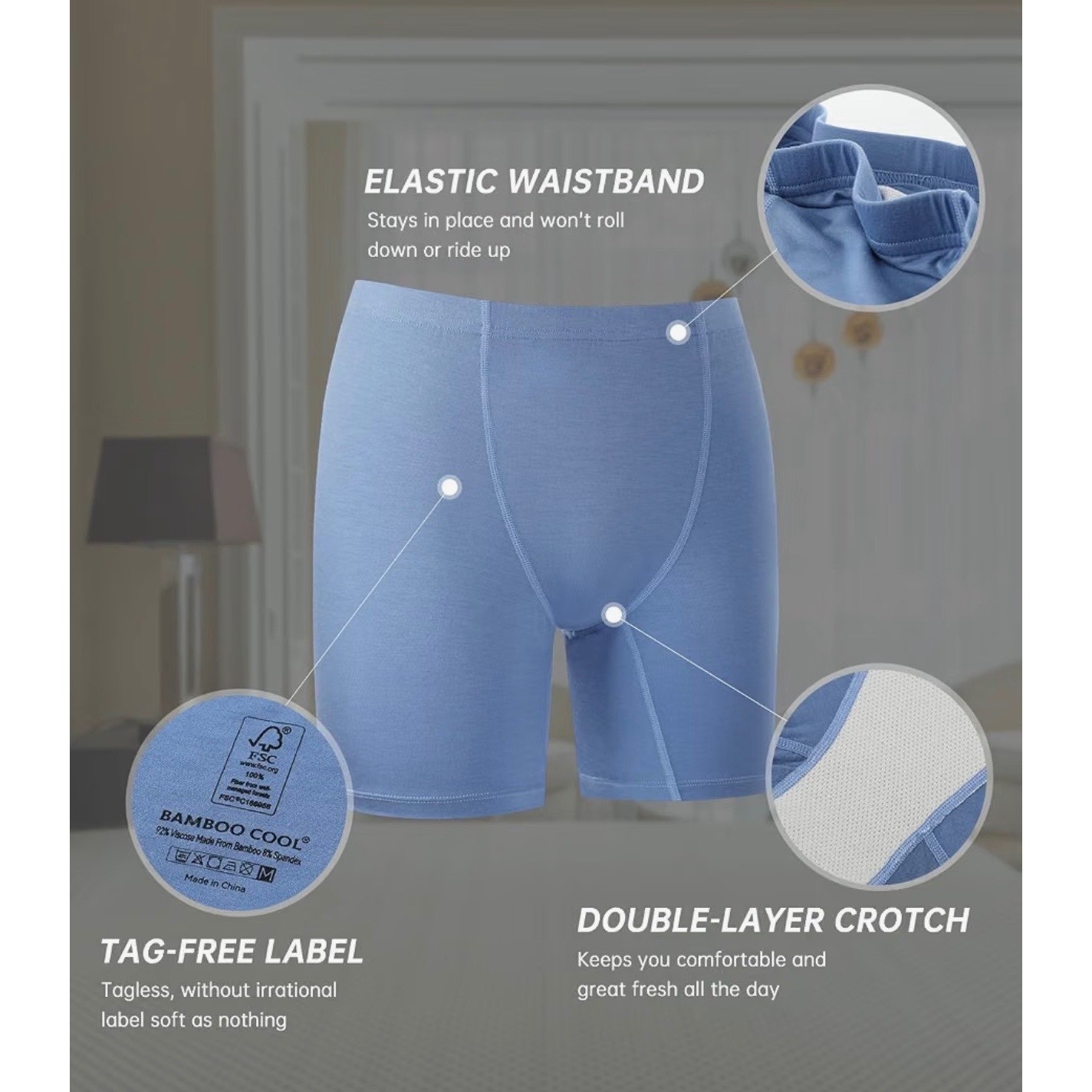 Bamboo Cool Womens Boxer Briefs 4 Pack Multi Color High Waisted Bamboo Viscose M