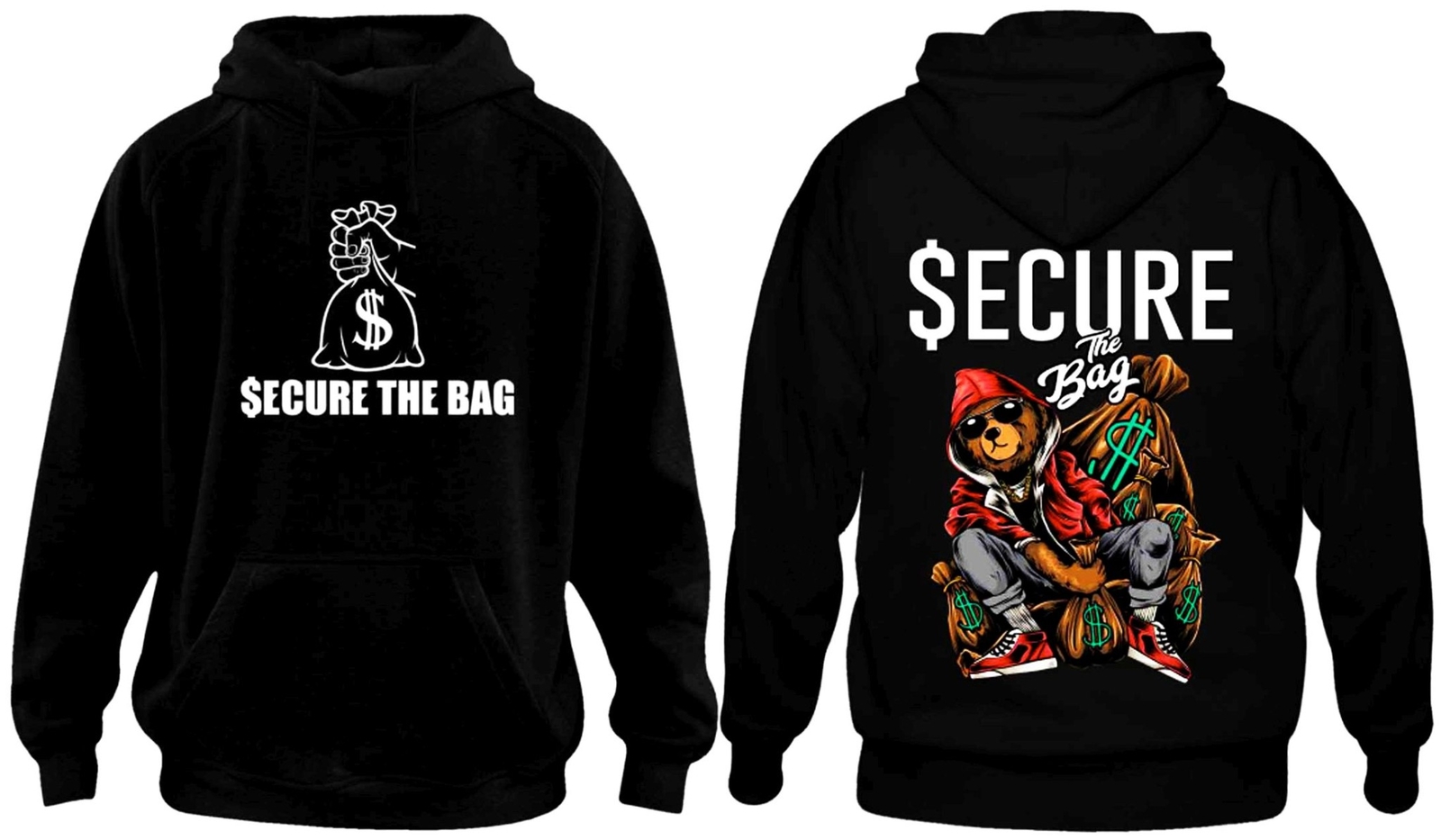 Secure The Bag Hip Hop Bear Heavyweight Pullover Hoodie