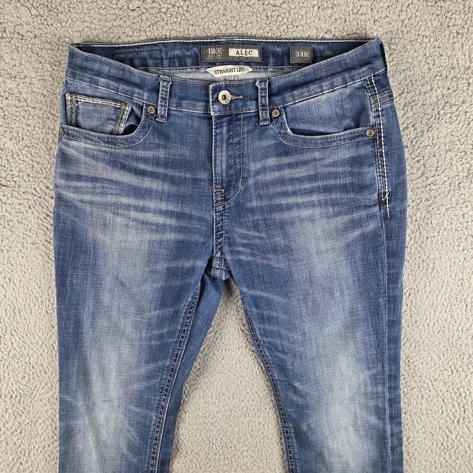 BKE Alec Jeans Mens 34R (33×31) Blue Straight Denim Stretch Casual
