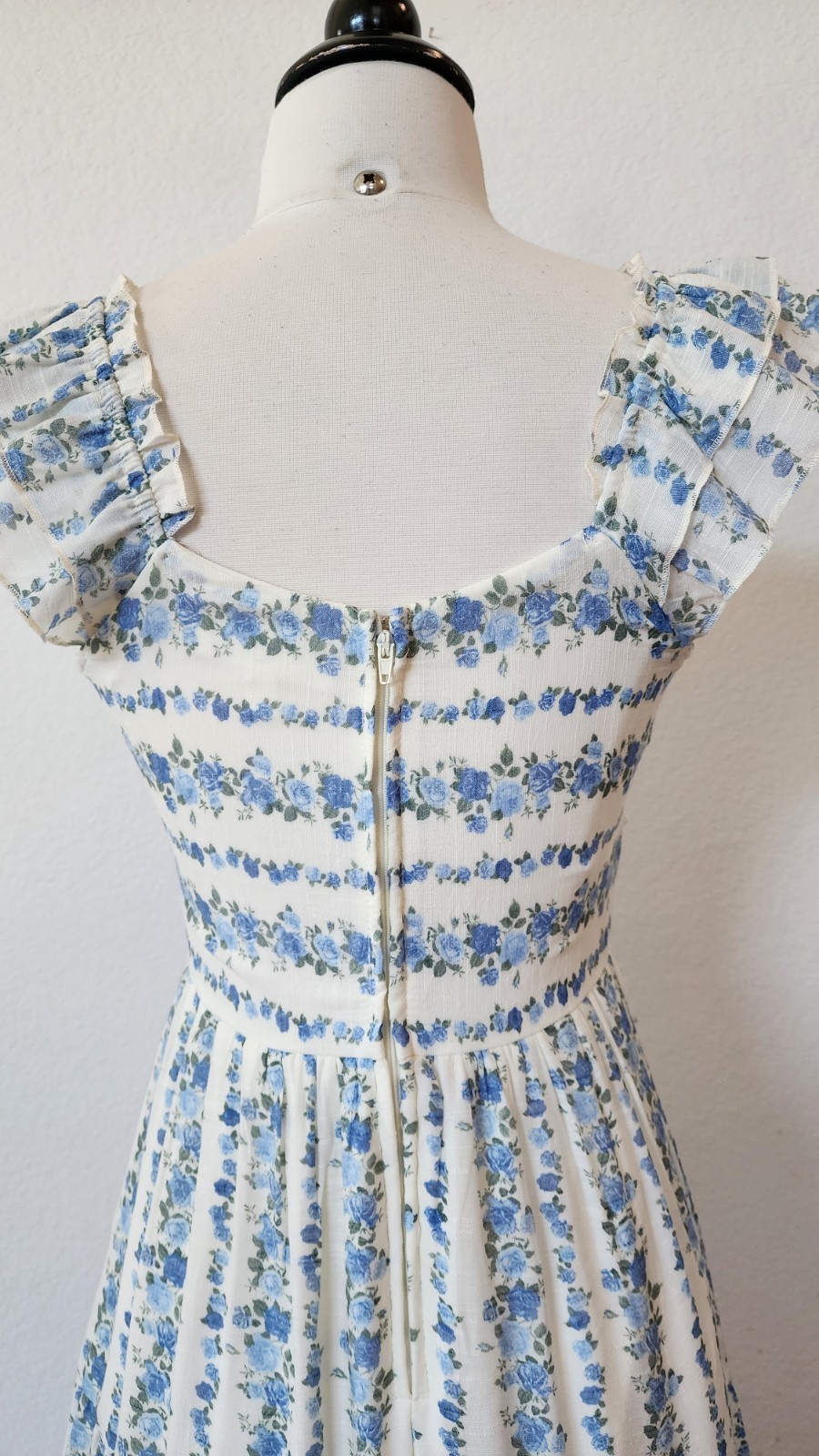 New Anthro Maxi Dress Size Small XS Blue Floral Coquette Wedding Brunch Crochet