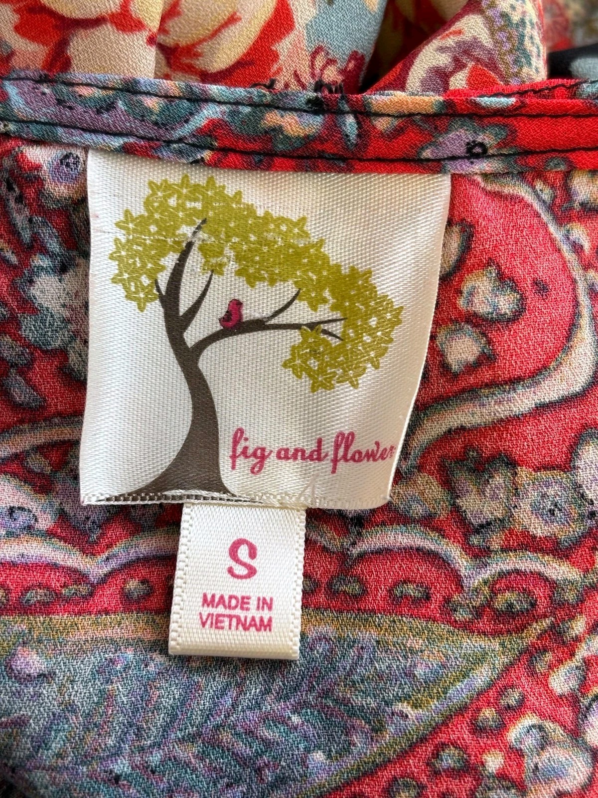 Fig And Flower Blouse Womens S Multicolor Floral Boho Tunic Top 3/4 Sleeve