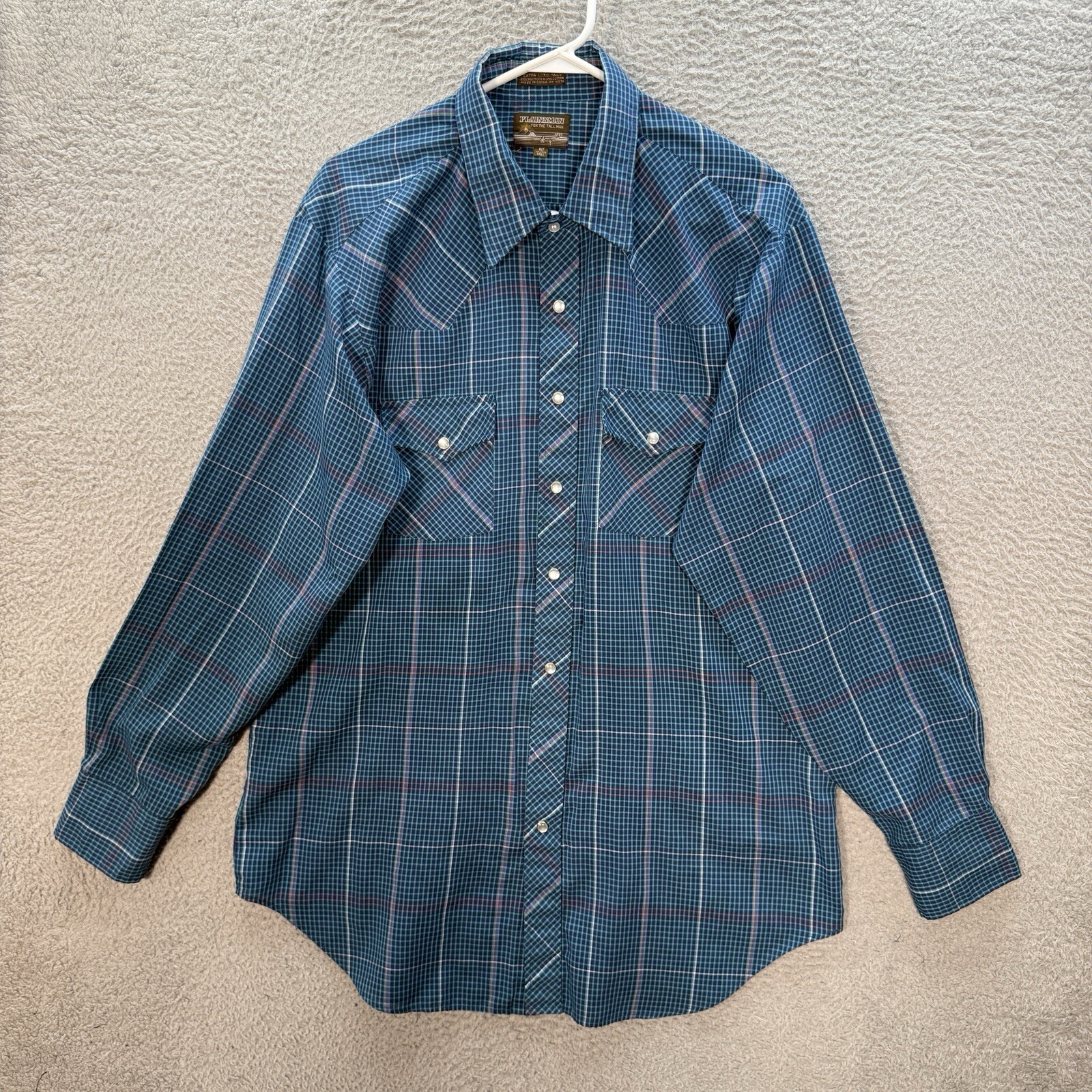 Vintage Plainsman Shirt Mens XLT Multicolor Plaid Pearl Snap Western Rodeo 90s