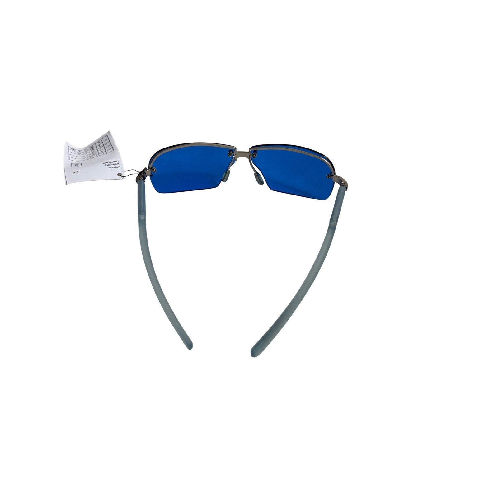 Vintage Y2K Rimless Blue Rectangle Sunglasses Gunmetal Cyber Futuristic Shades