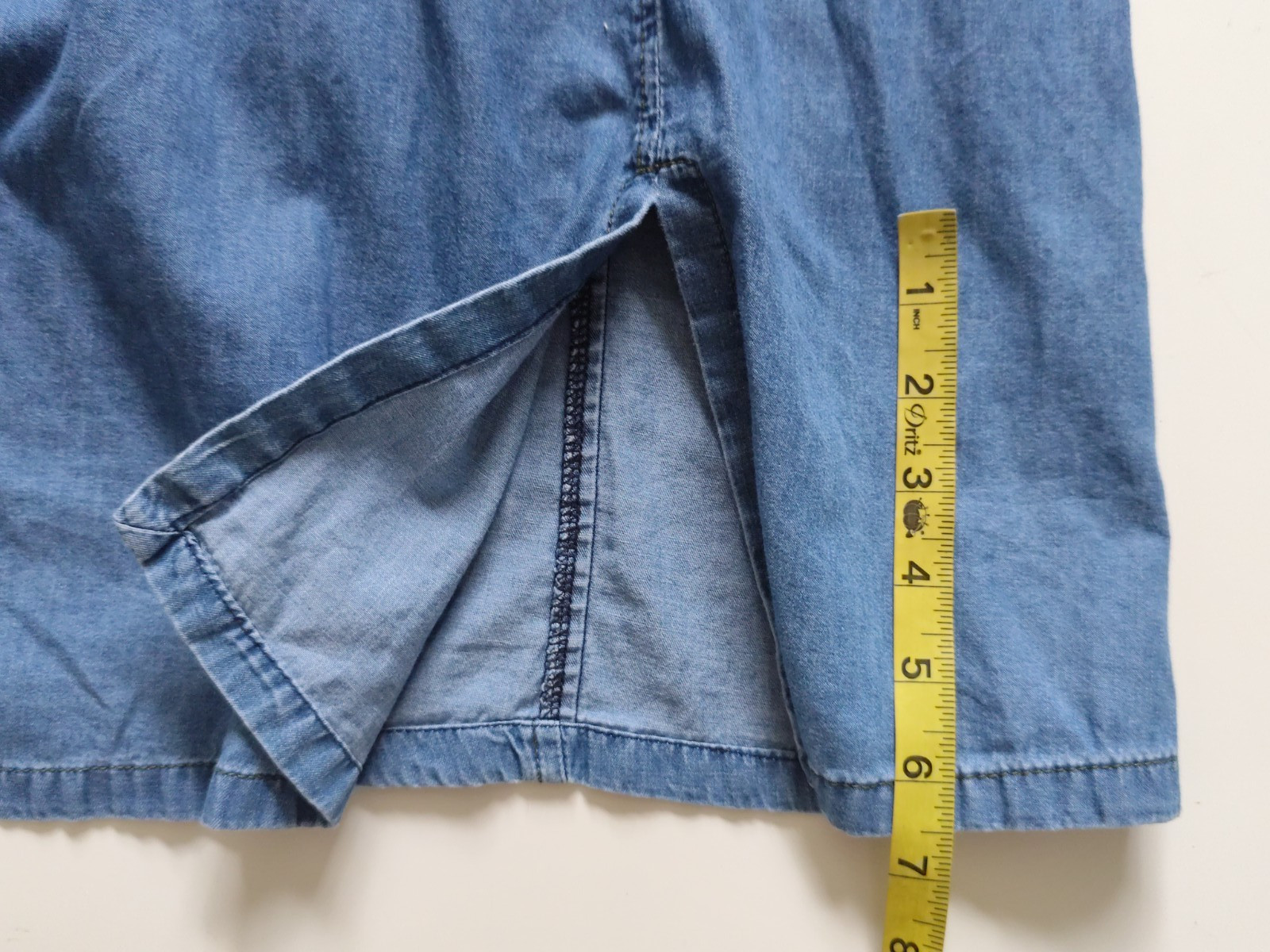 Alembika 4 Light Denim Green Stitch Collared V Neck 3/4 Sleeve Pockets Dress XL