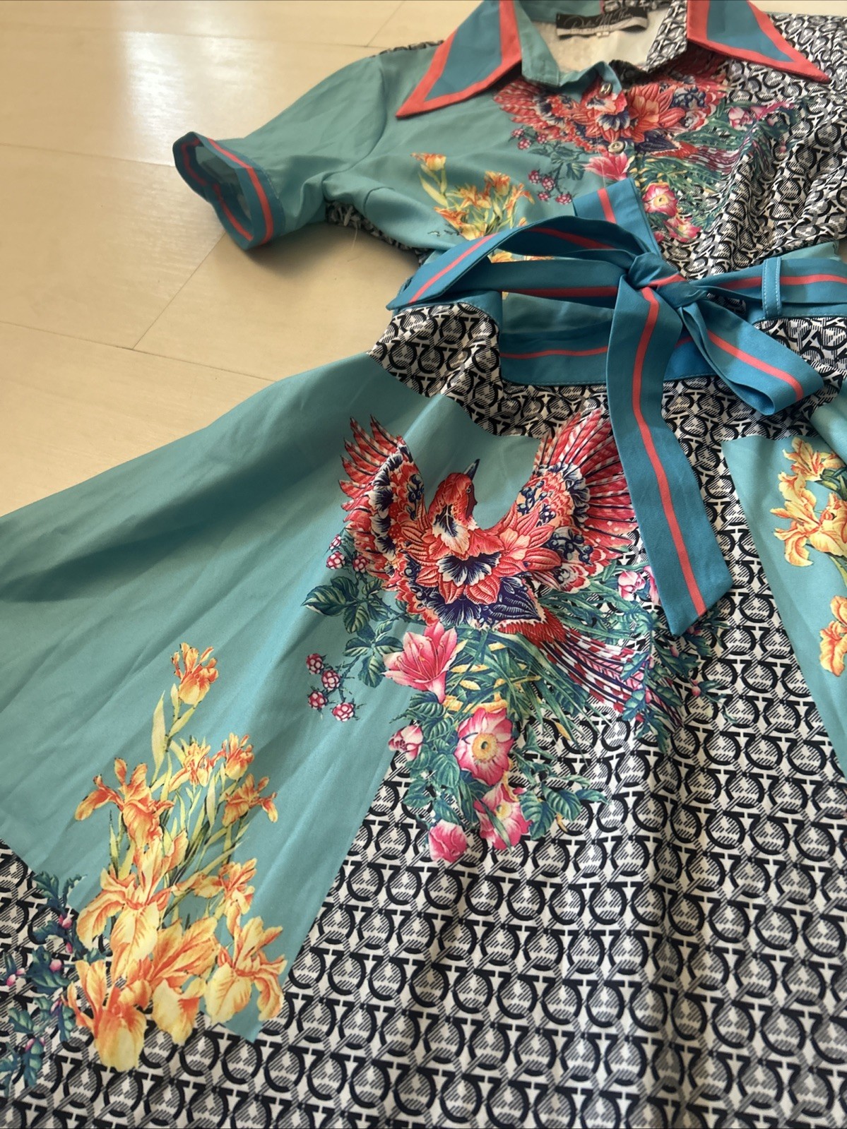 Dalia MacPhee Ladies Pretty Bird Floral Print Dress L Ladies See Measurements