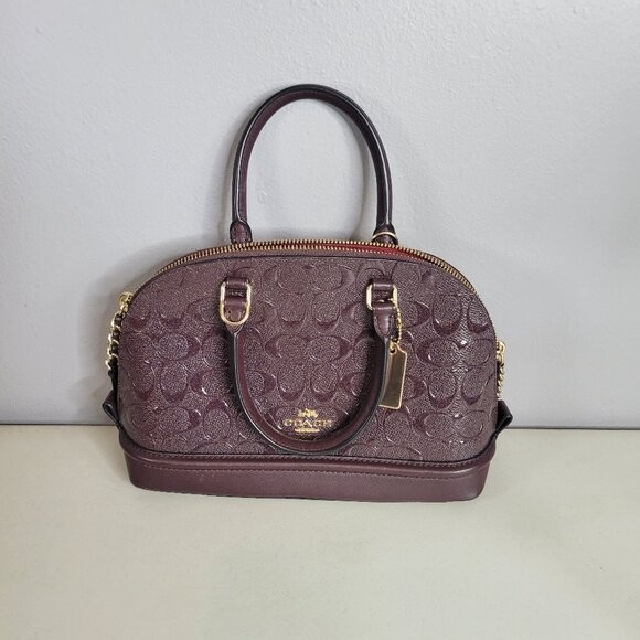 Coach Signature Debossed Patent Leather Sierra Satchel Oxblood Gold Purse Bag