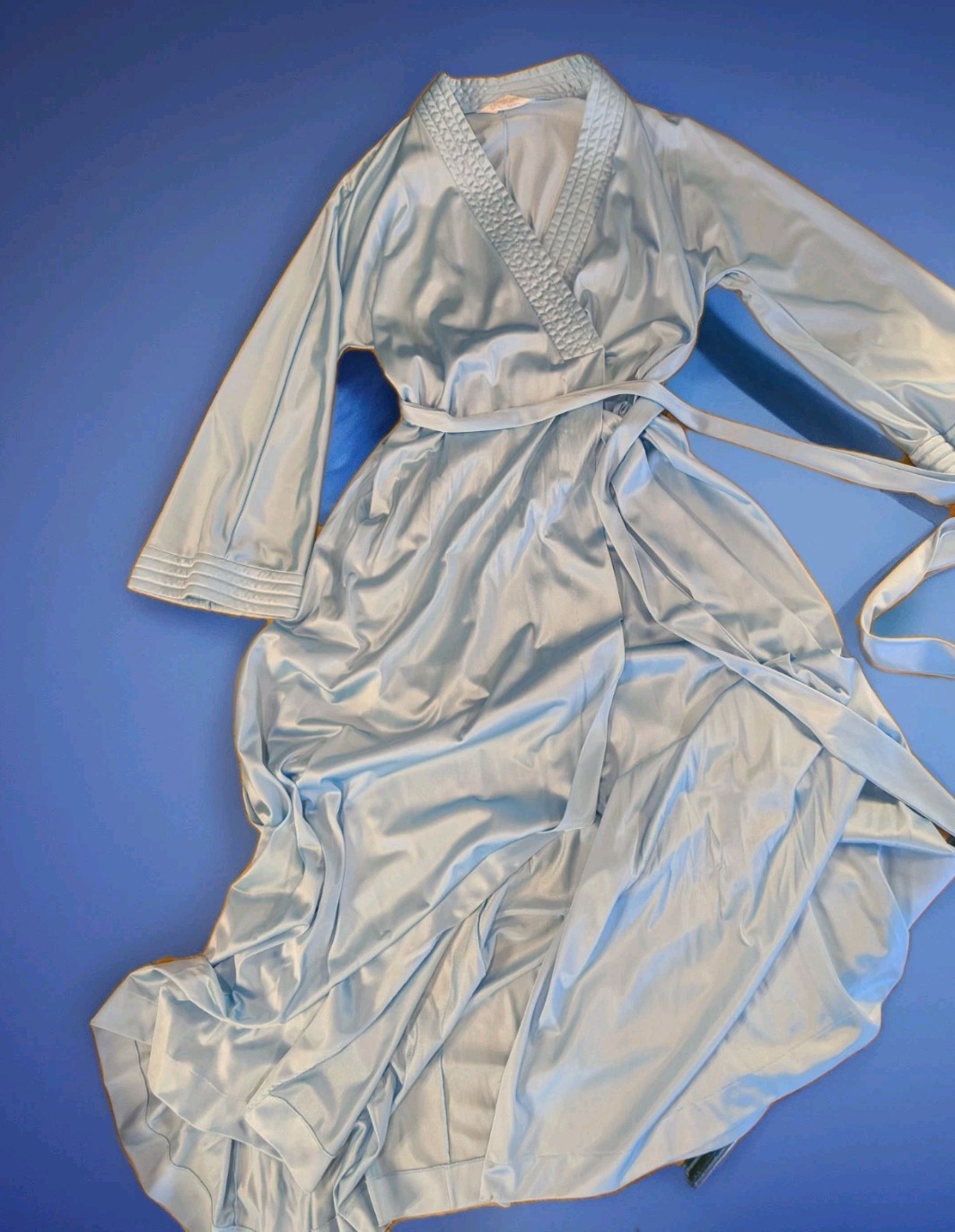 Vintage Vanity Fair Antron Nylon Robe Small Blue Full Length Belted USA 70s