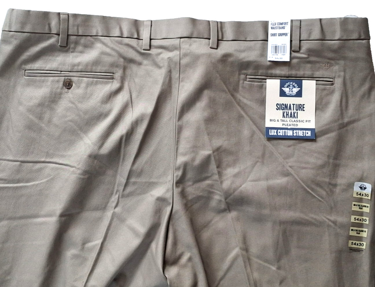 Dockers Pants 52 X 30 Big & Tall Light Khaki Classic Fit Pleated Flex Comfort