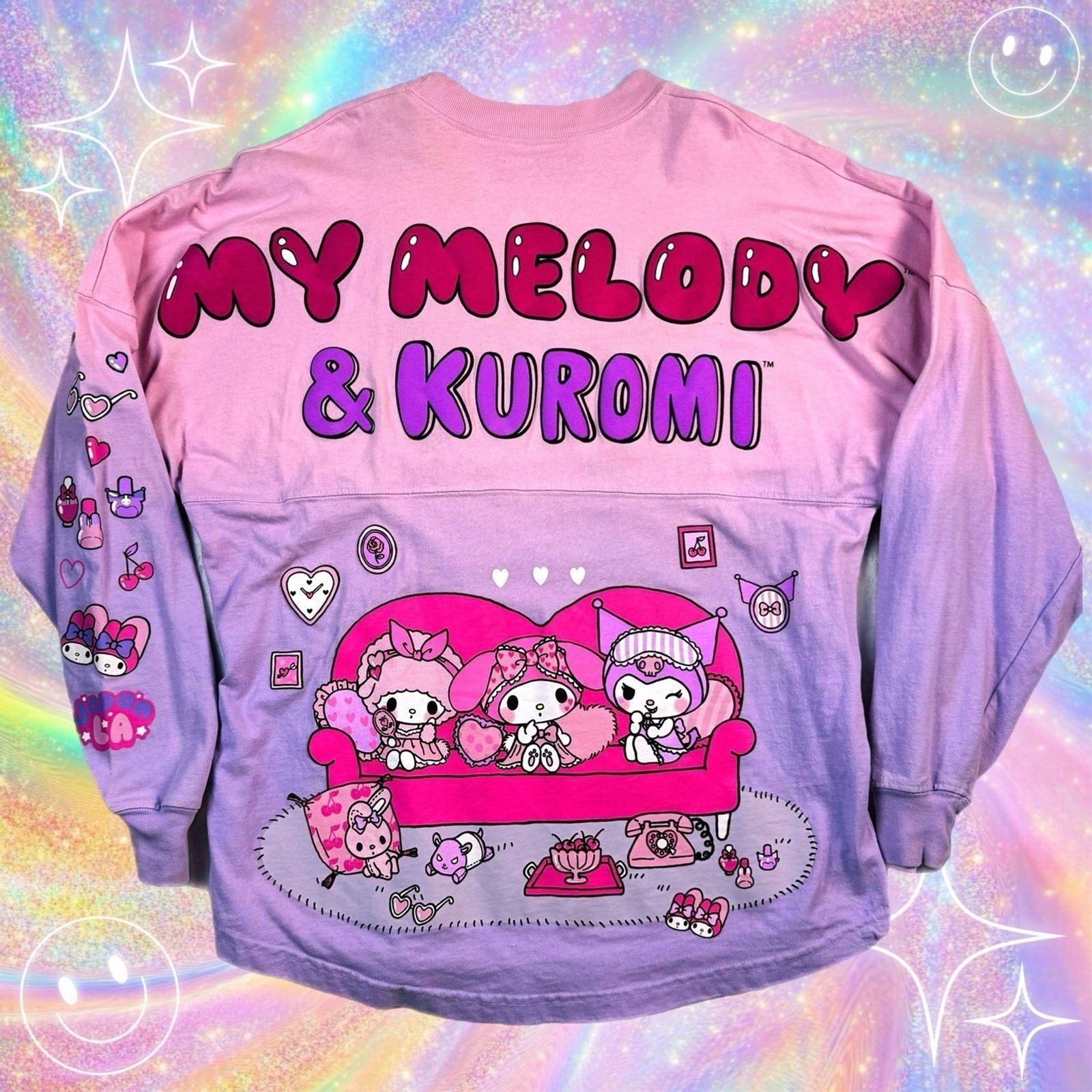 JapanLA Sanrio Spirit Jersey – My Melody & Kuromi Ombre Sweatshirt Small Kawaii