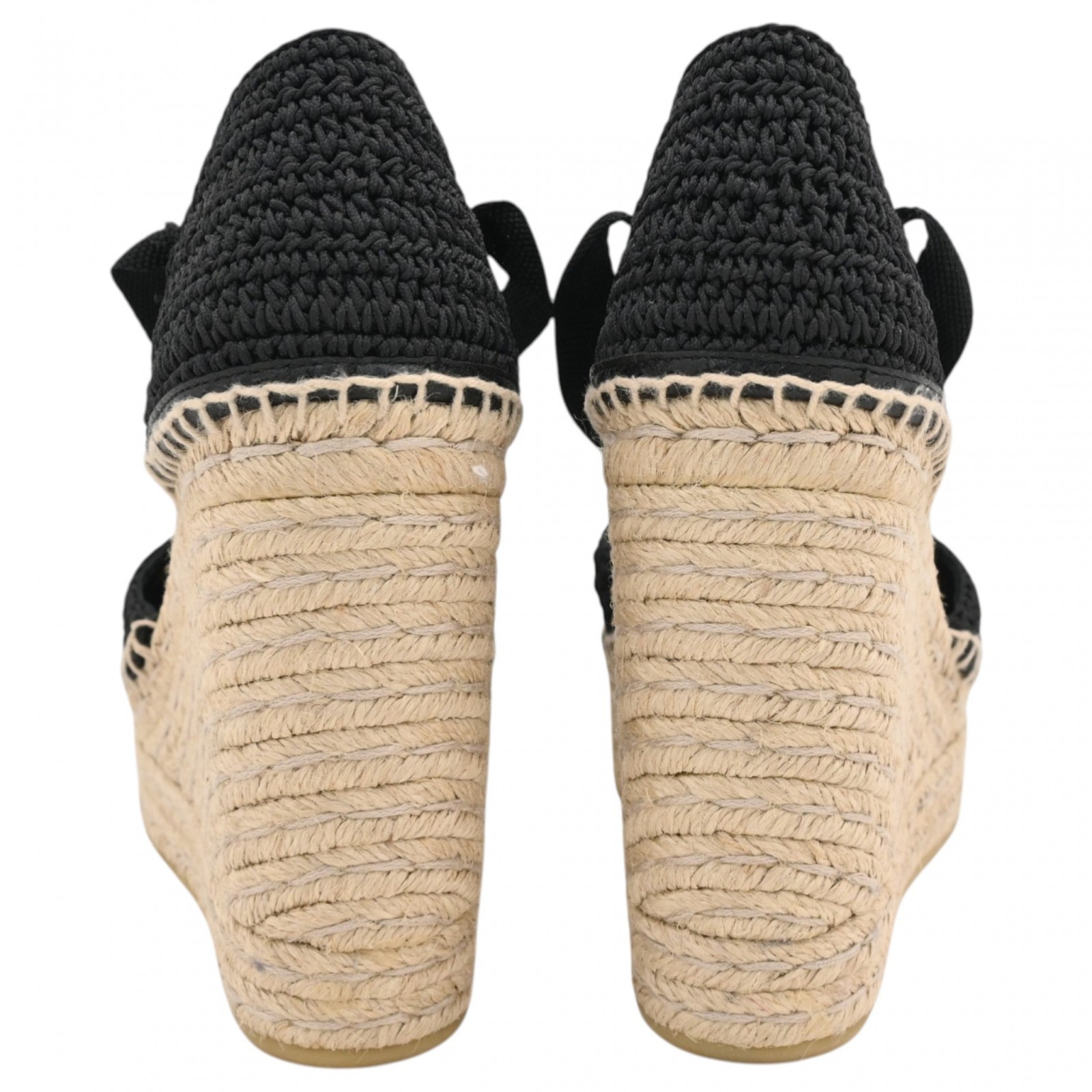 Auth GUCCI GG Marmont Espadrille Wedge Sole Sandals Black × Beige gu8934ns