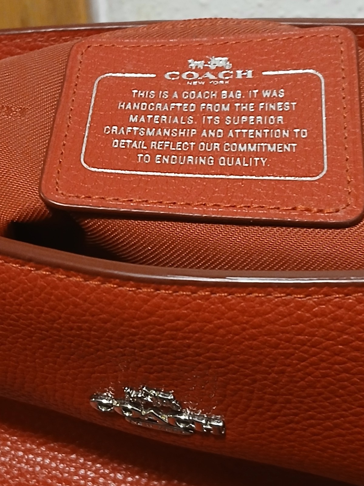 Authentic Coach Ava Chain Tote – Burnt Orange Pebbled Leather-Silver Stone Bag