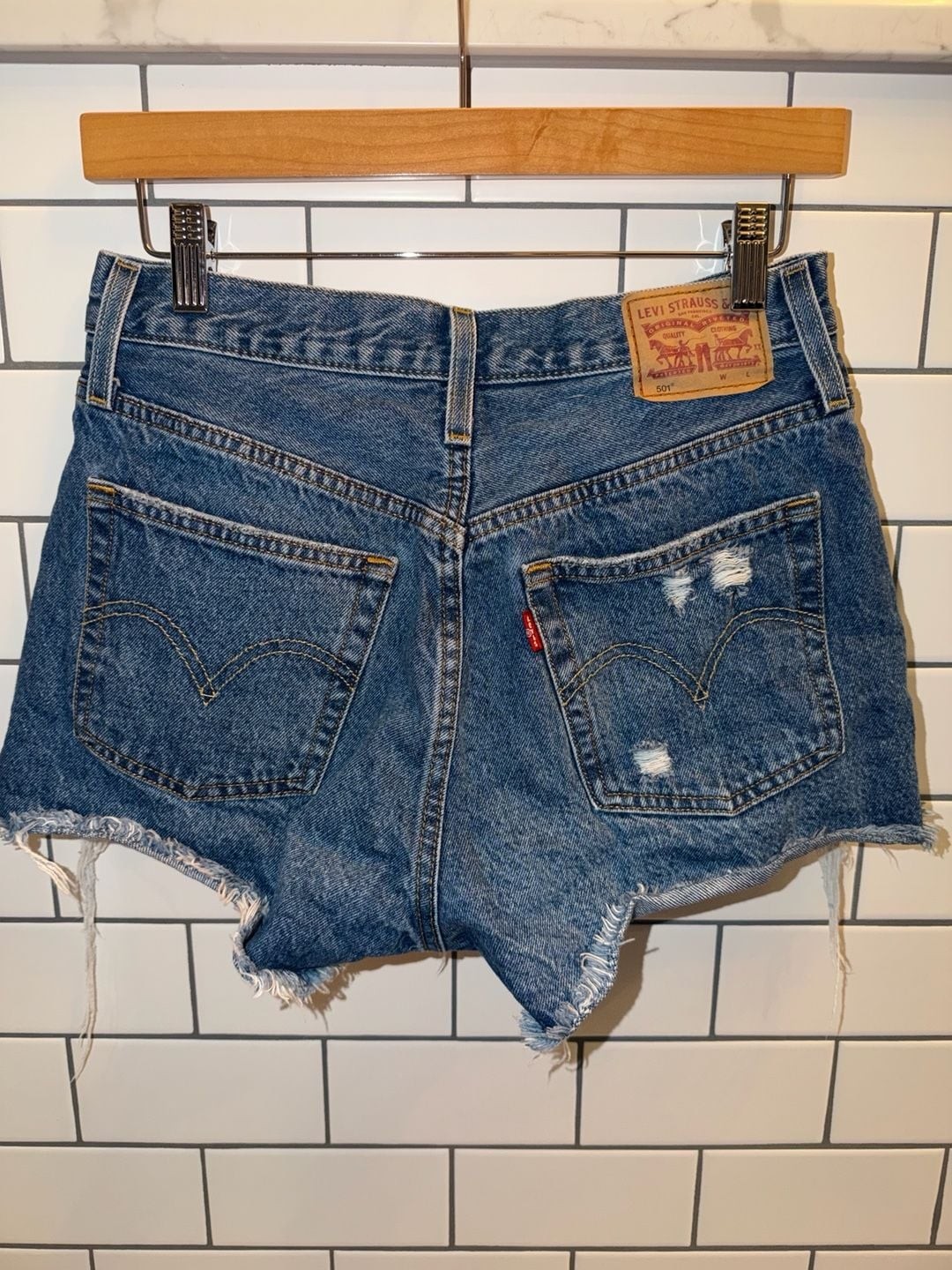 Levi’s 501 Original High Rise Distressed Denim Cut Off Shorts