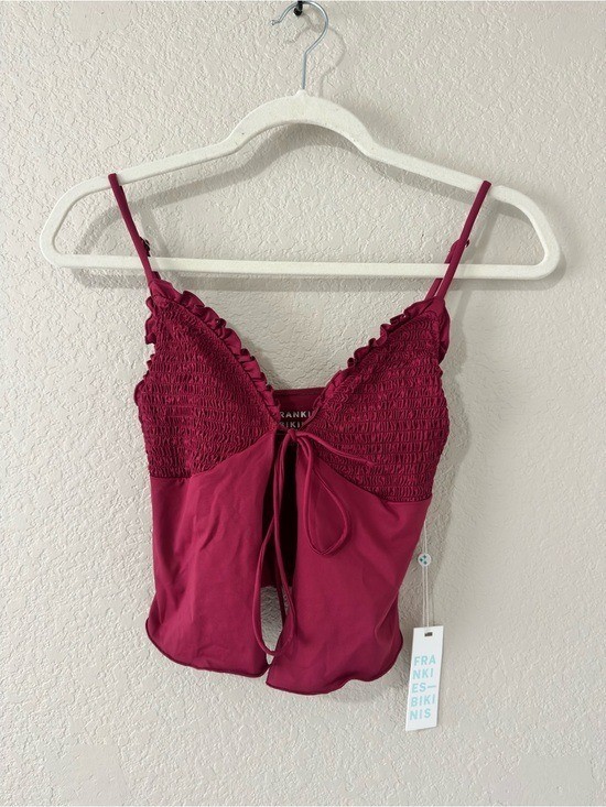 frankie’s bikinis penelope ruffle tie open front tankini bikini