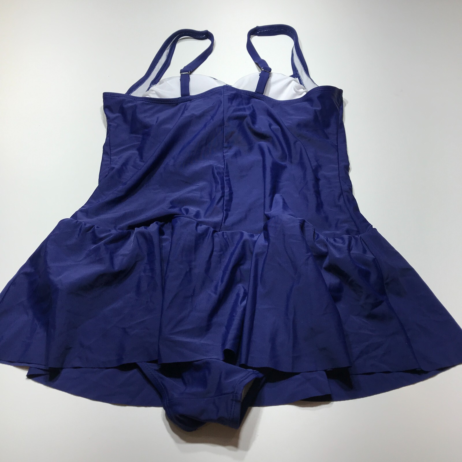 NWOT Navy Ruched Square Neck Sleeveless One-Piece Swim Dress Lined Womens Large