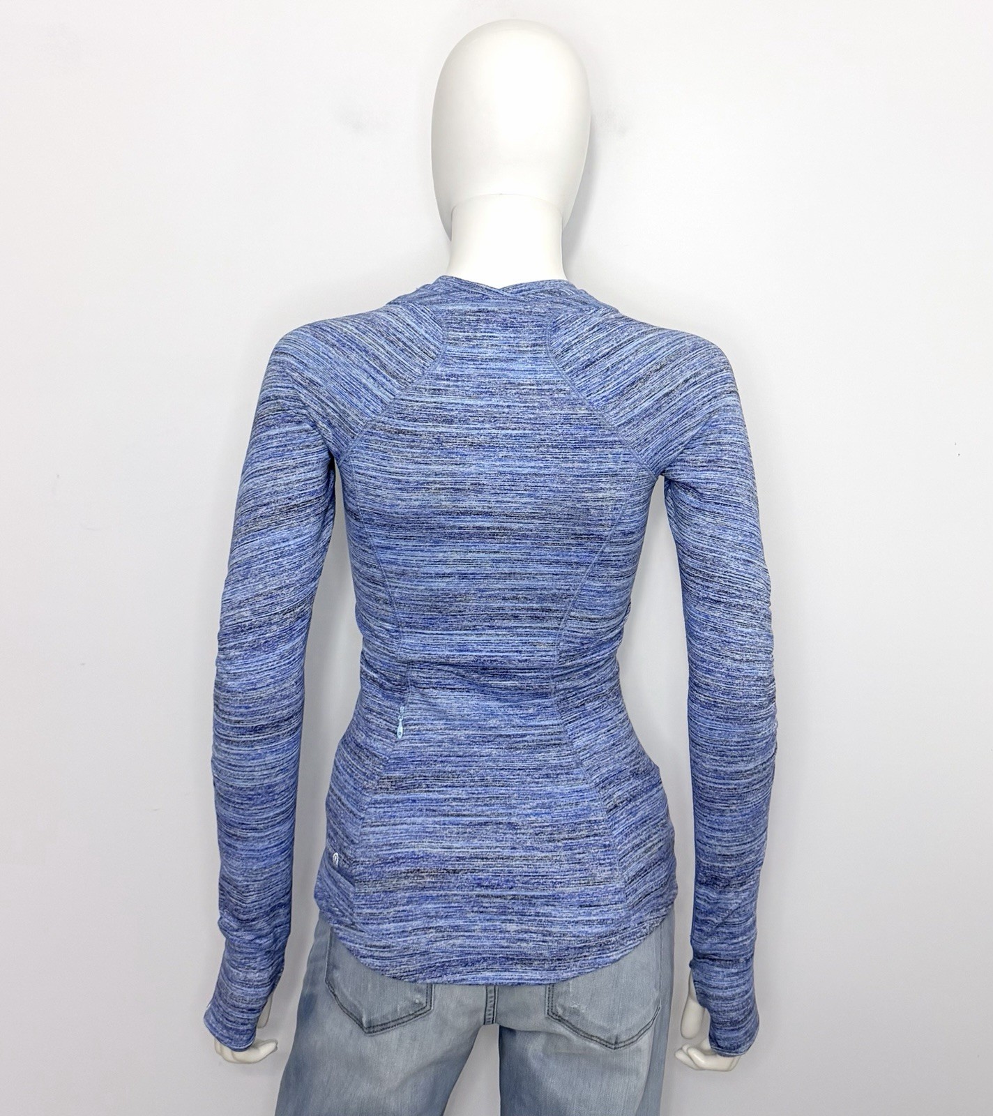 Lululemon Runderful Womens Pullover 2 Heather Blue Long Sleeve Zip Pockets Logo