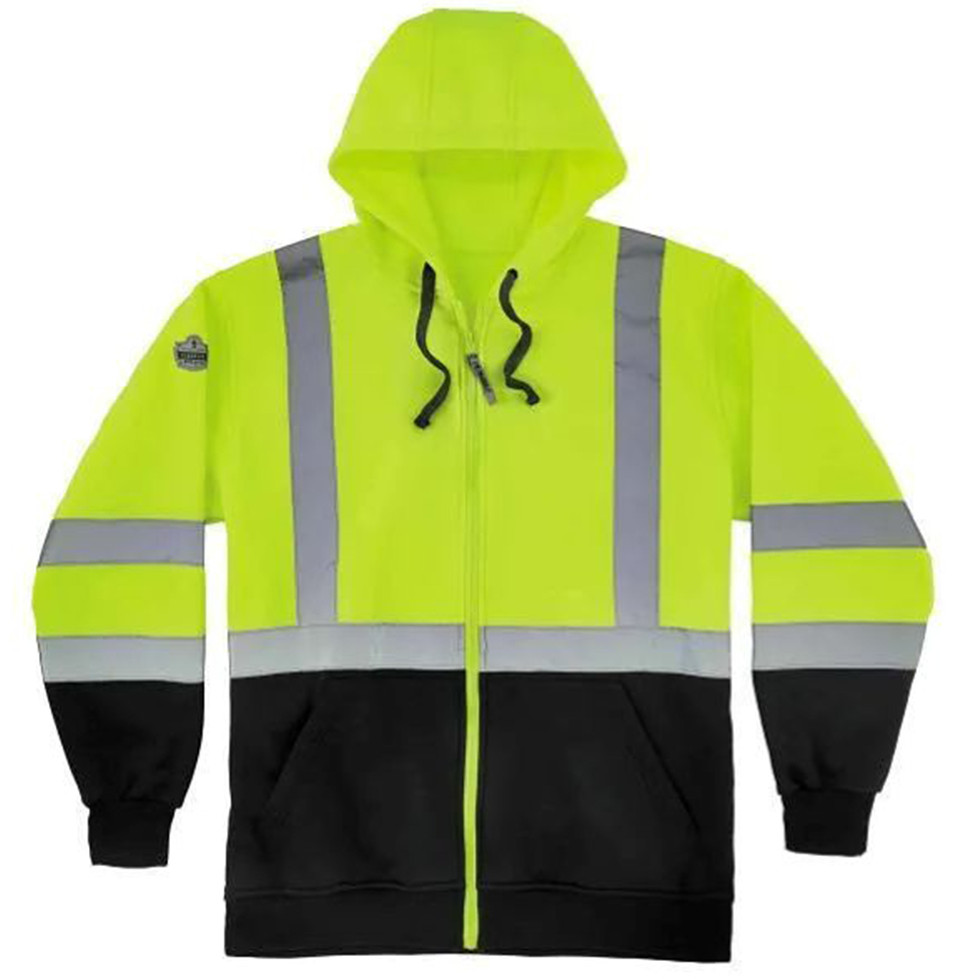 Ergodyne Men’s Class 3 Lime Green Hooded Zip-Up Sweatshirt – 3XL