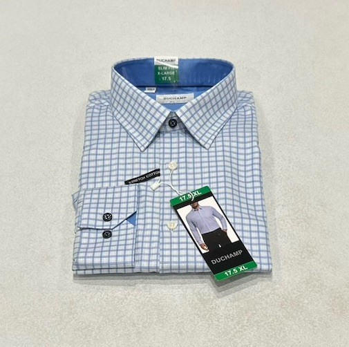 Duchamp London Men’s Slim Fit Cotton Stretch Shirt, Light Blue, Size 17.5 XL