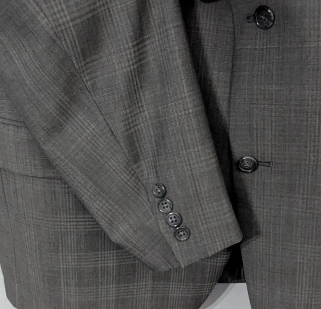 Hart Schaffner Marx Suit Mens 44L Gray Plaid 2 Button Wool Pleated Pants