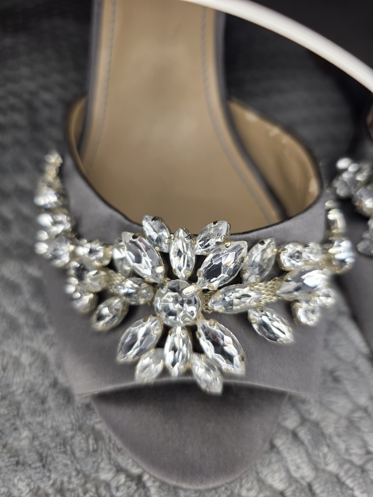 David Tutera Women’s Gray Satin Open Toe Wedge Heels with Rhinestone Accents