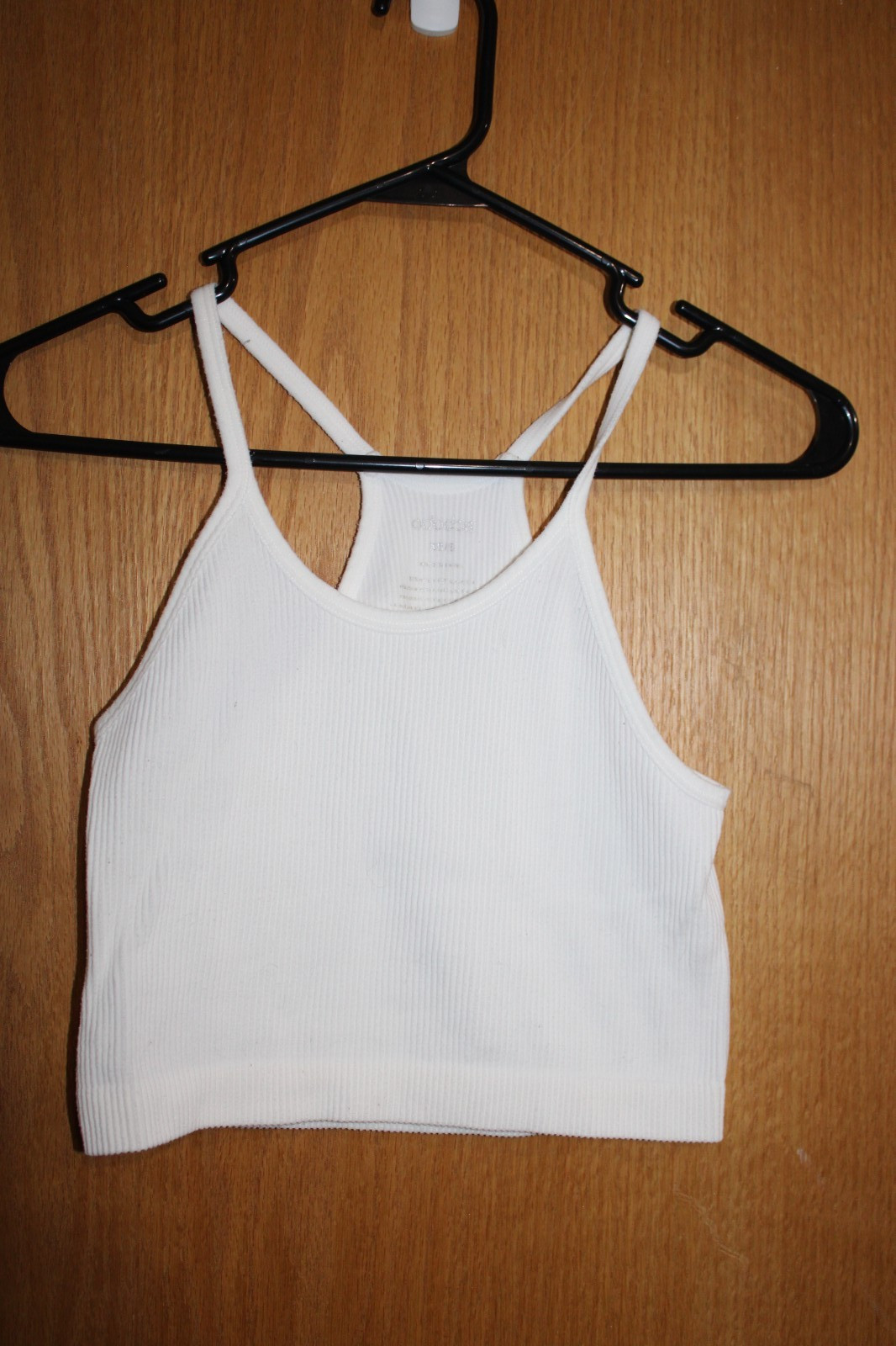 ODODOS White Racerback Ribbed Cropped Tank Top, Size XS/S