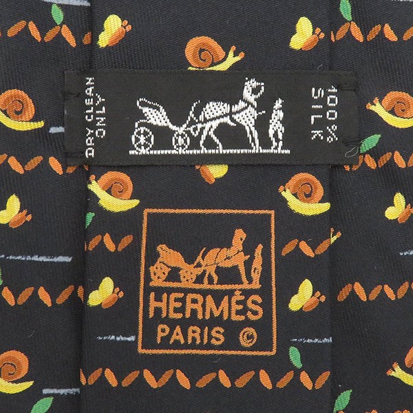 Hermes Tie Snail Butterfly 9Cm Silk Black Used