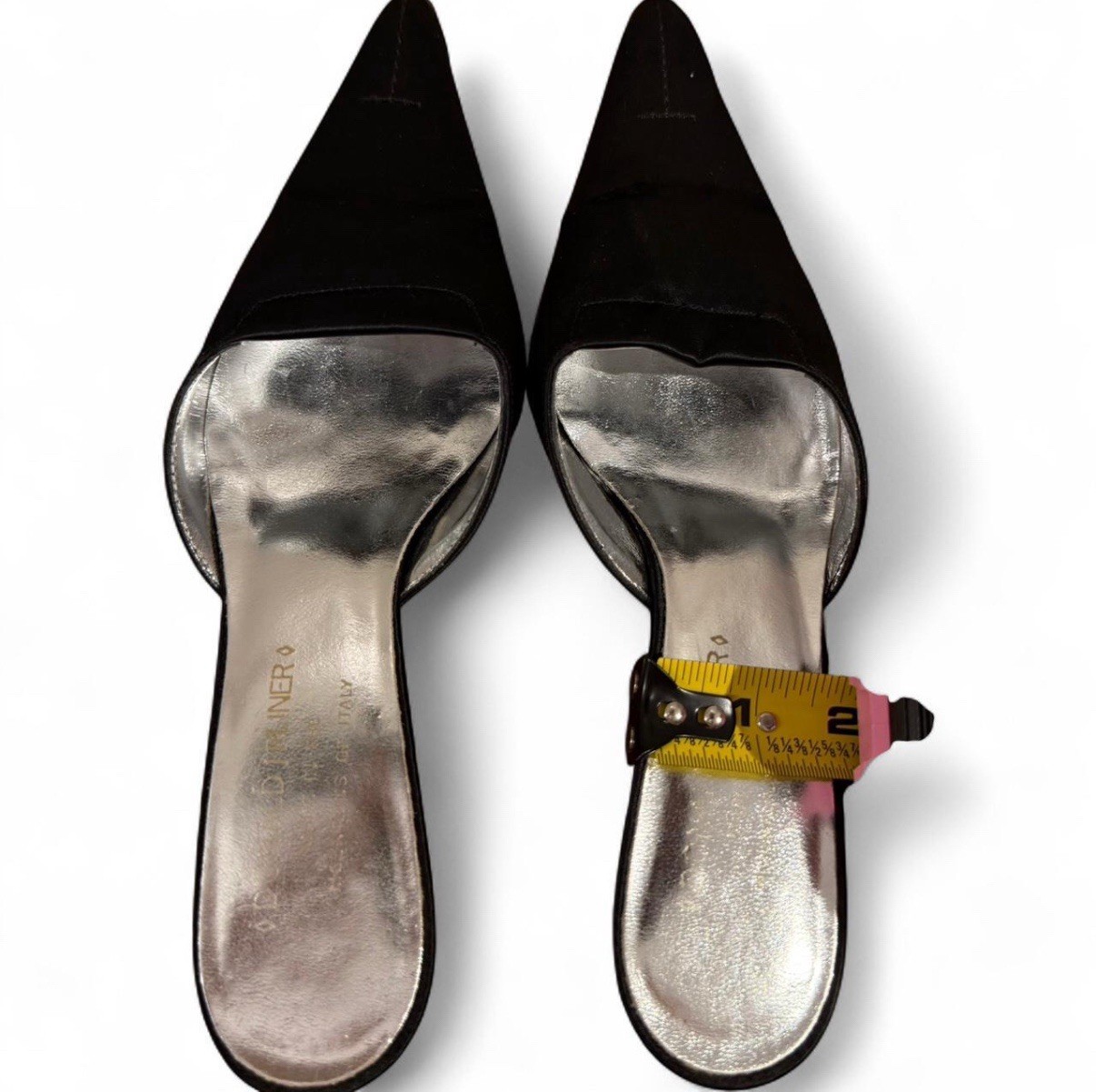 Donald J Pliner Black Satin Pointed Toe Mule Kitten Heel Slip-On US 6 M