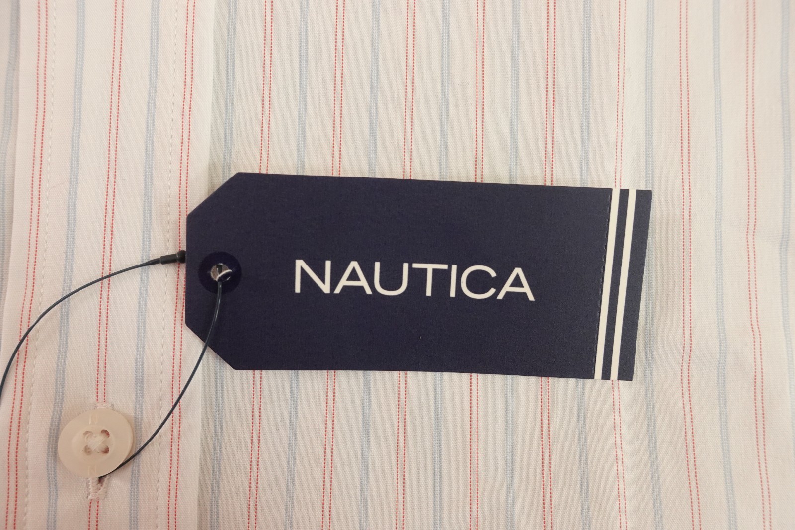 Nautica Mens Large Bright White Striped Slim Fit Long Sleeve Button-Up Shirt NWT