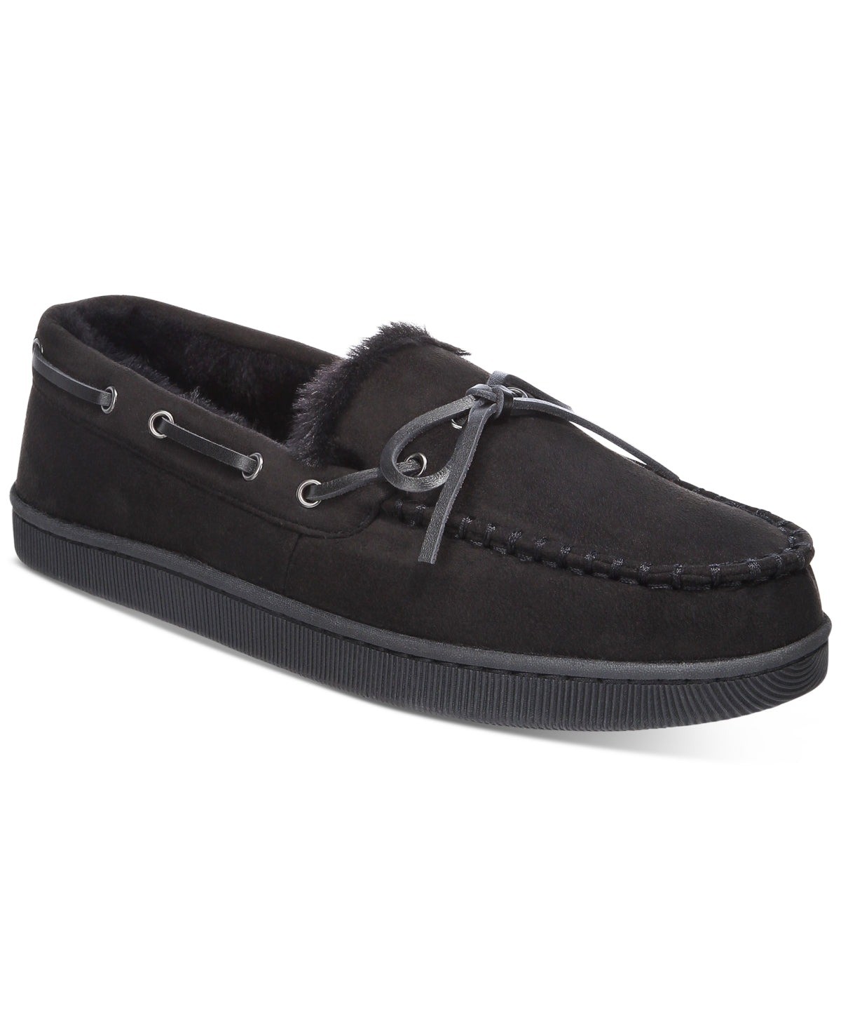 Club Room Men’s Moccasin Slippers in Black-Medium 8-9