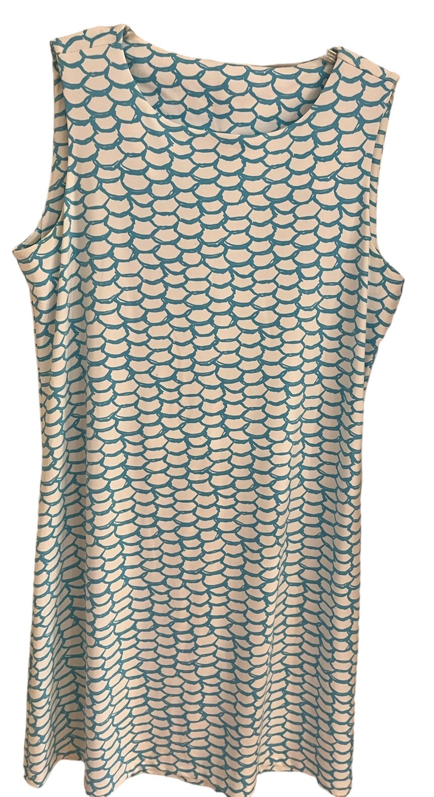 Mahi Gold Ryder Turquoise And White Geometric Sleeveless Dress L
