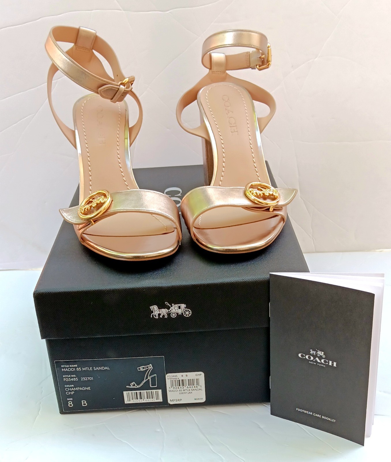 COACH Maddi 85 Wom Ankle Strap 3.5″ Sandal Sz 8B Met Champn FG3485 NEW Other