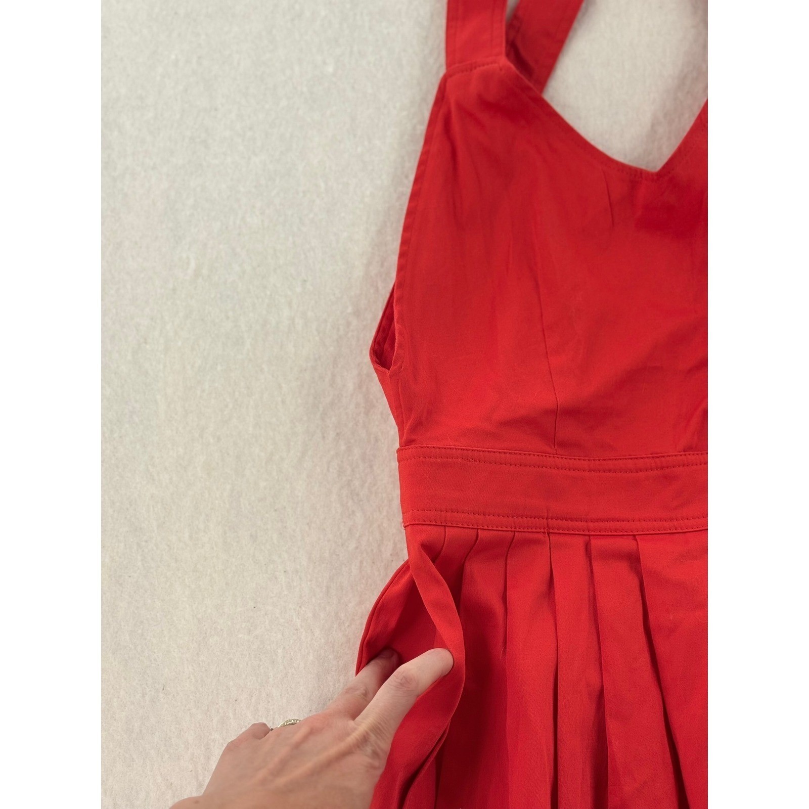Unbranded – Sun Dress Criss Cross Back Pleated Pockets – Red – Small – Women