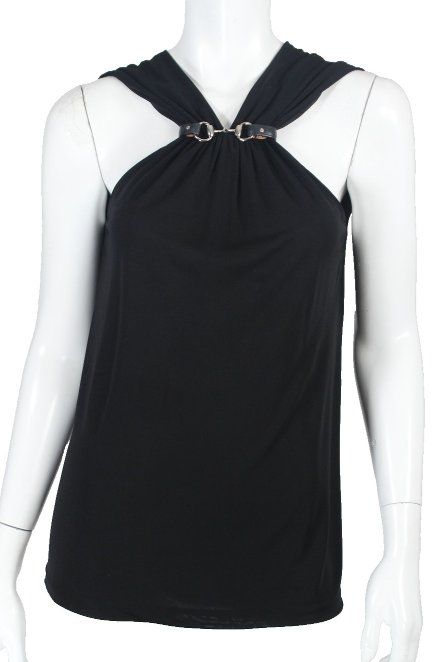 GUCCI Black Jersey Sleeveless Buckle & Strap Detailed Halter Top M