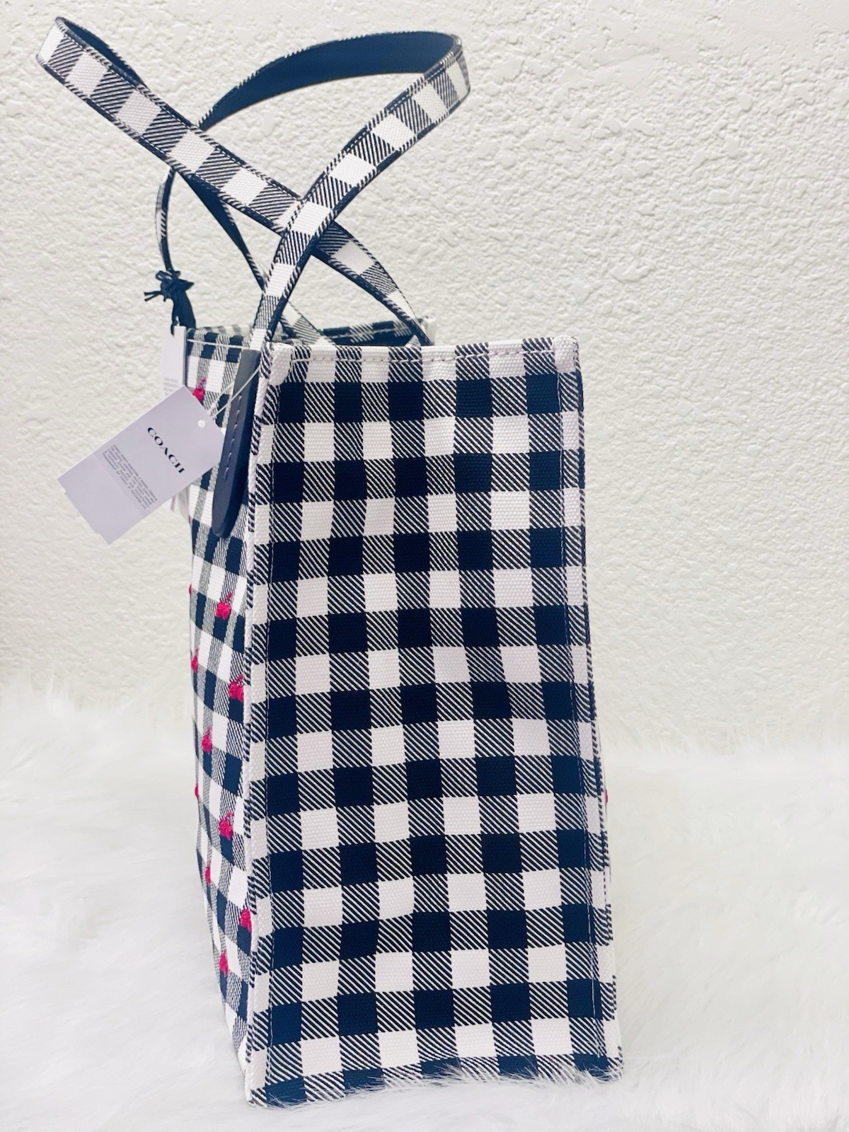 NWT COACH Tote Bag With Gingham Print CES71 in Black Multi Authentic 🍒