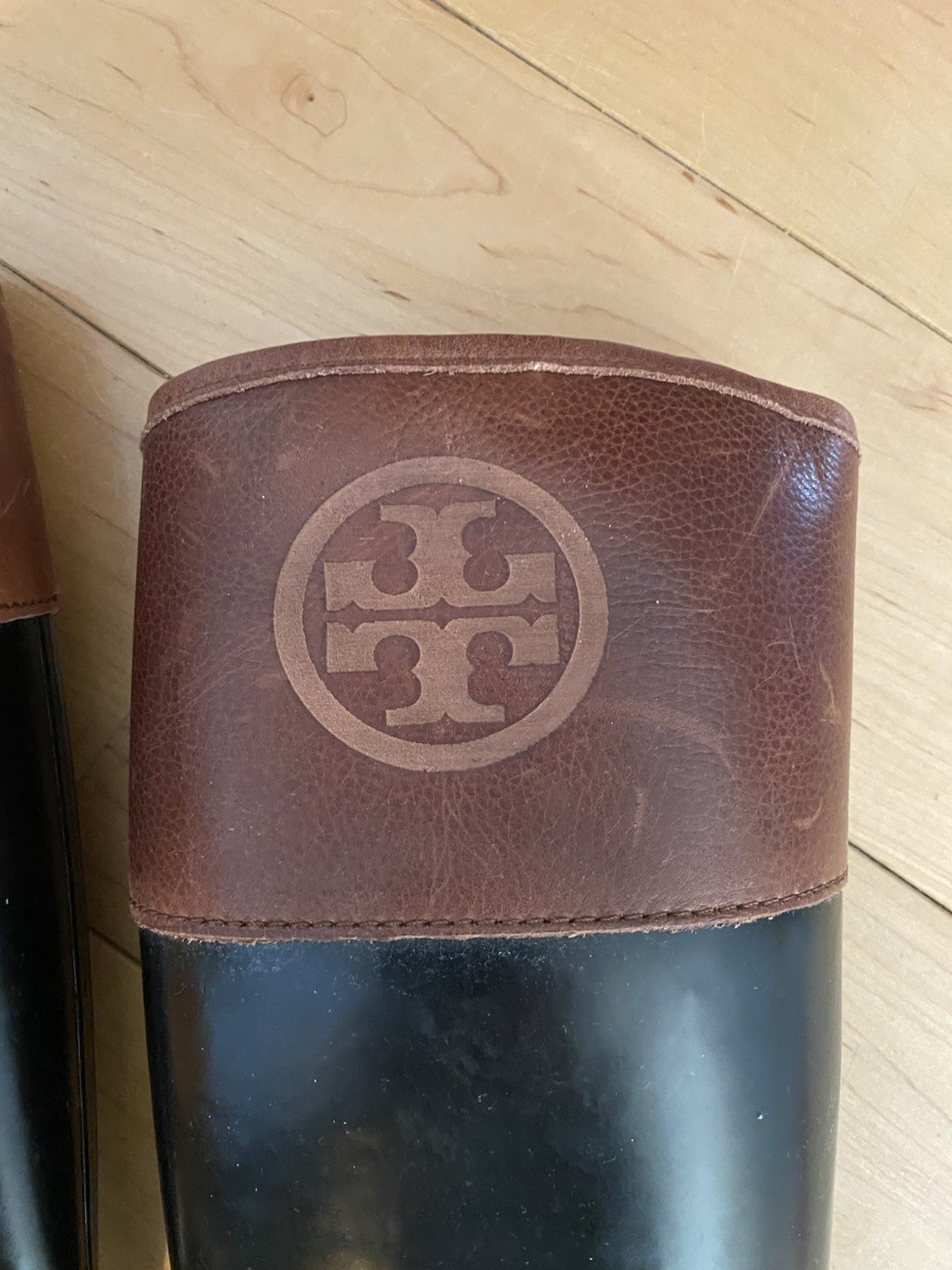 Tory Burch Diana Riding Rubber/Leather Tall Rain Boots, Size 6