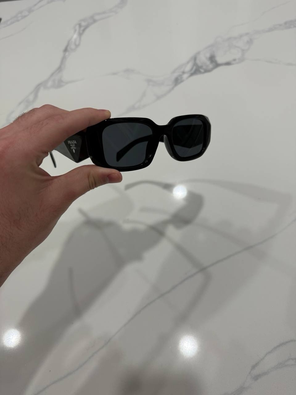 PRADA Women’s Rectangle Sunglasses Black Plastic Frame Gray Tinted Lenses
