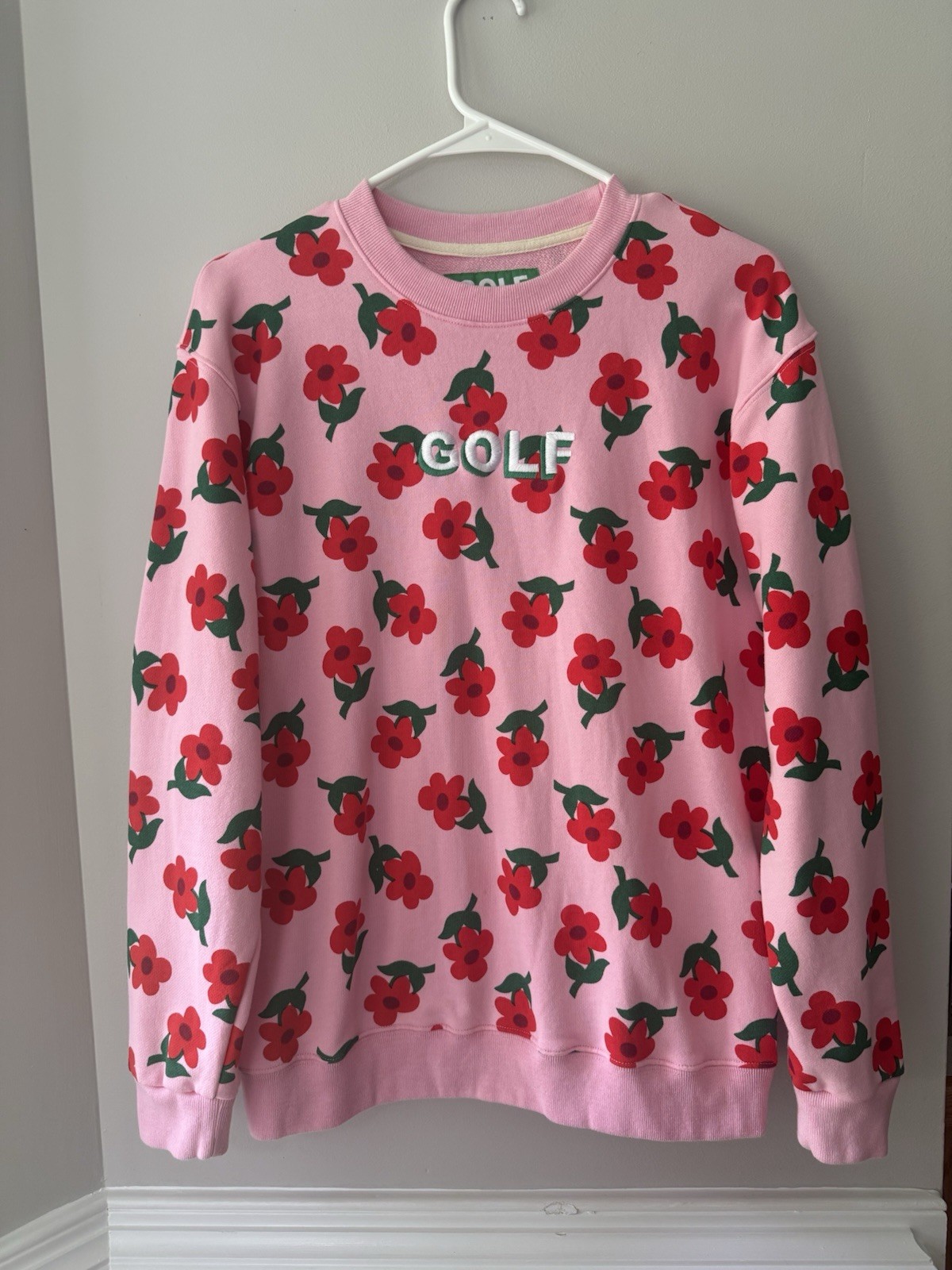 Golf Wang Find Some Time Floral Embroidered Crewneck Sweatshirt Pink Size S