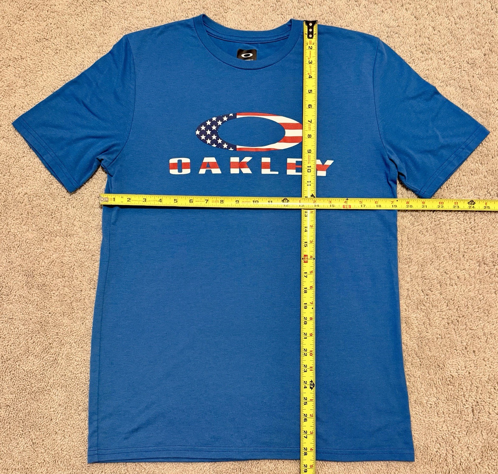 OAKLEY MEN’S SHORT SLEEVE T-SHIRT HYDROLIX * Blue USA Flag Logo * M Medium