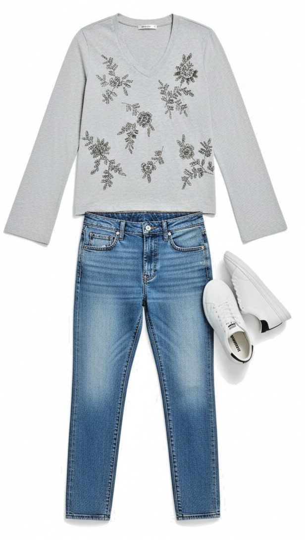 Johnny Was Heather Kimono Sleeve Tee Femke Beaded Cotton XL ⭐ Heather Grey NWT