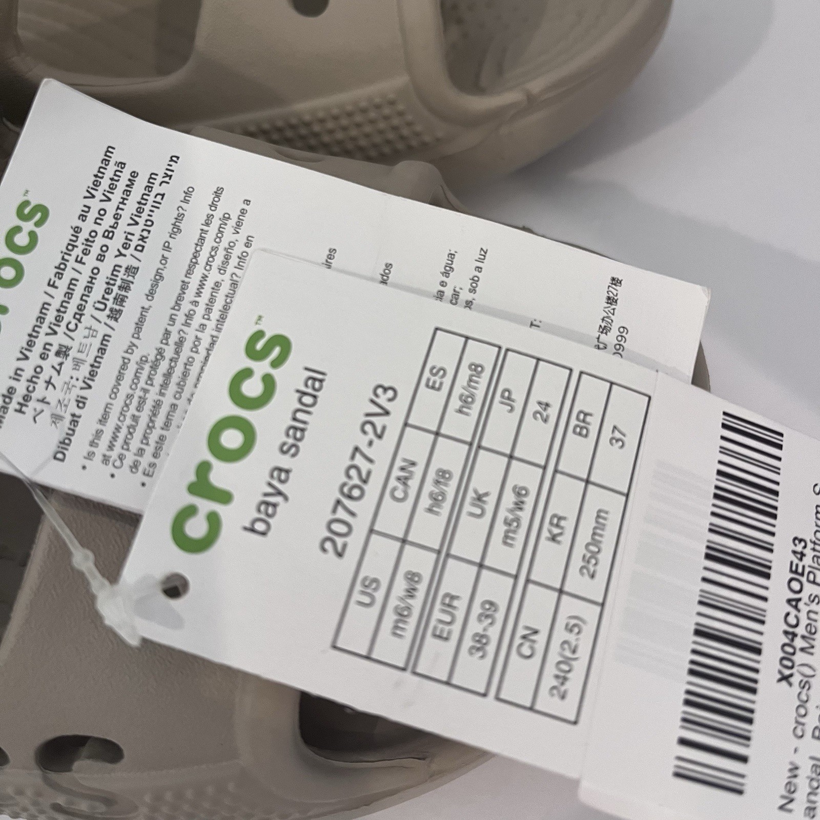 Crocs Baya Two-Strap Slide Cobblestone 207627-2V3 unisex sandals M 6 W 8 NEW
