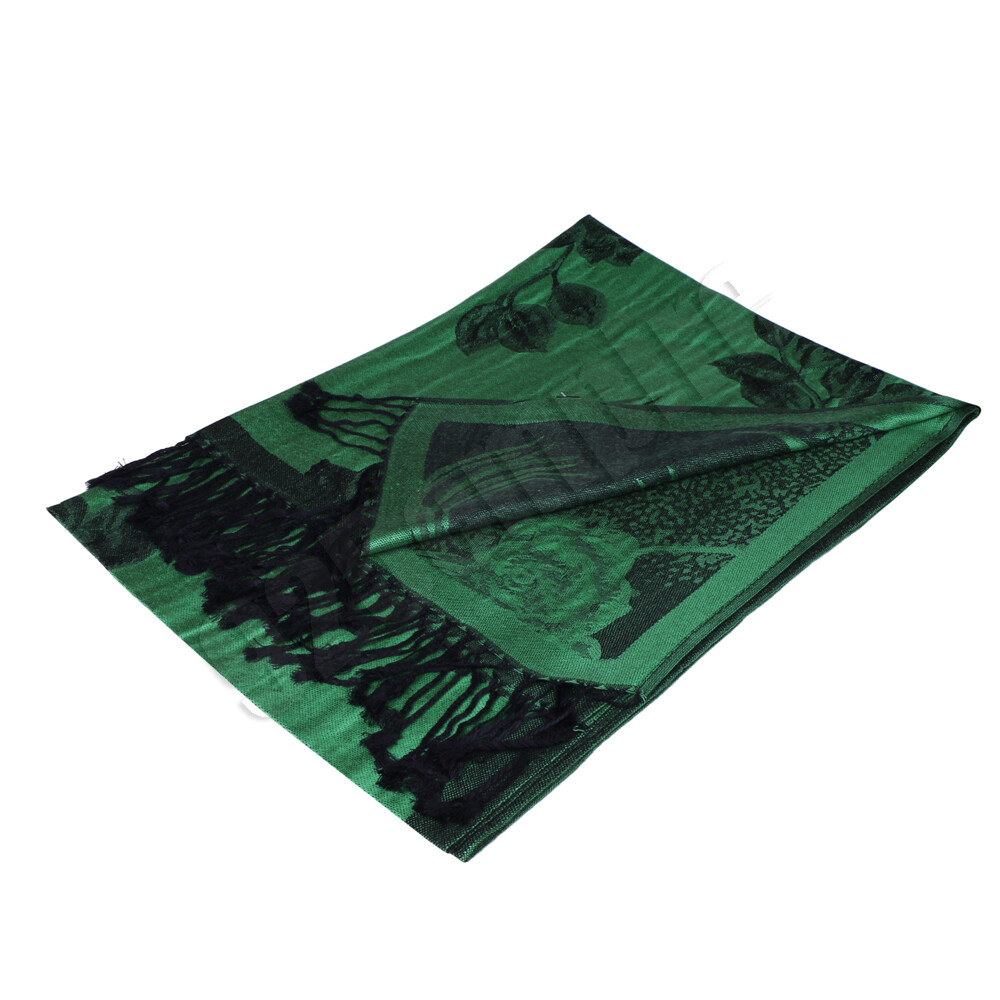 Women Soft Silky Reversible Floral Rose Pashmina Shawl Wrap Scarf w/Fringes