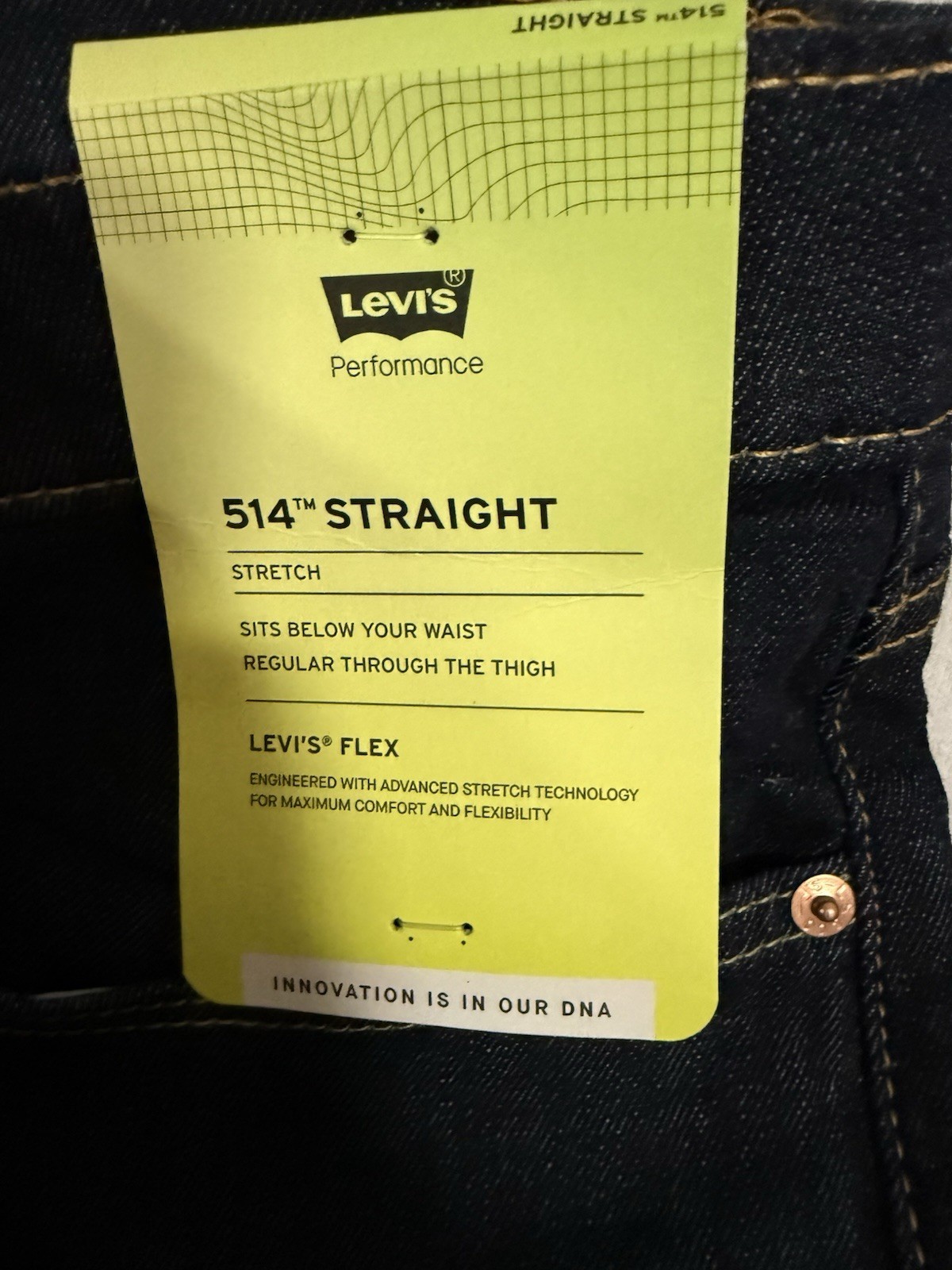 NWT Levi’s Flex 514 Straight Leg Jeans Denim Mens 40×32 Dark Wash Stretch 69.50