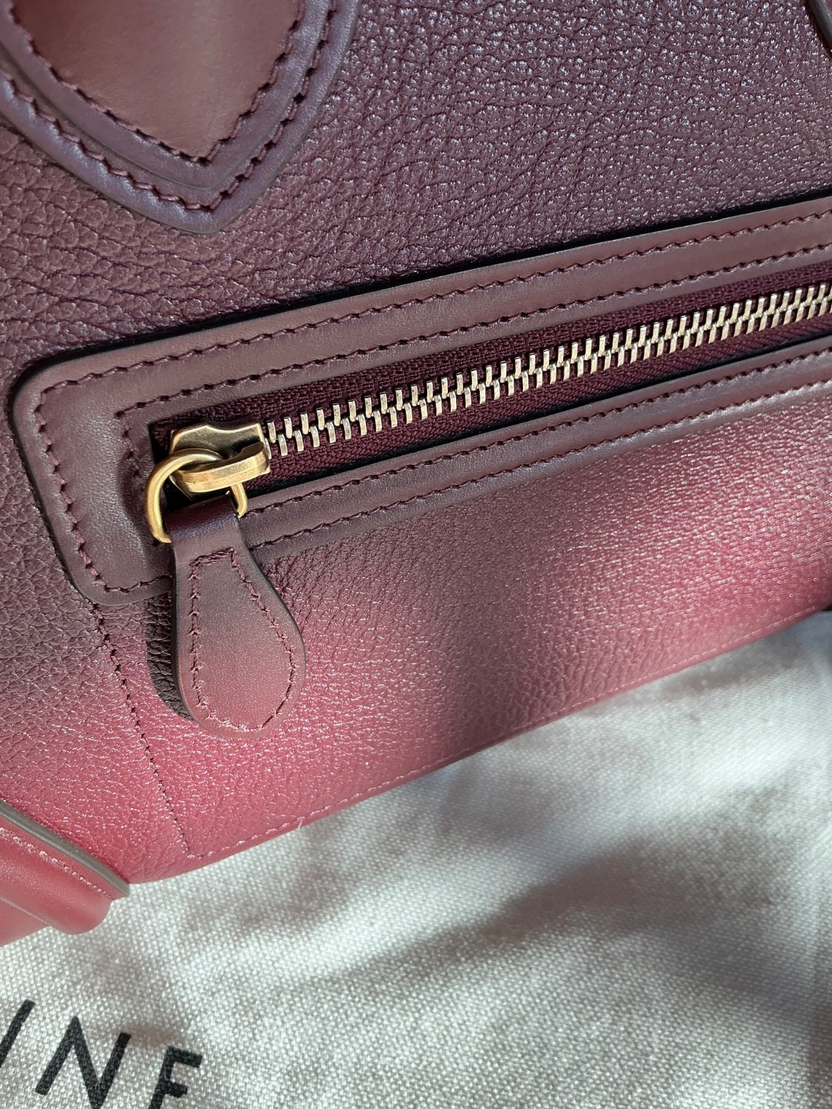 CELINE Micro Luggage Top Handle Handbag Bag New rare viral calfskin BURGUNDY