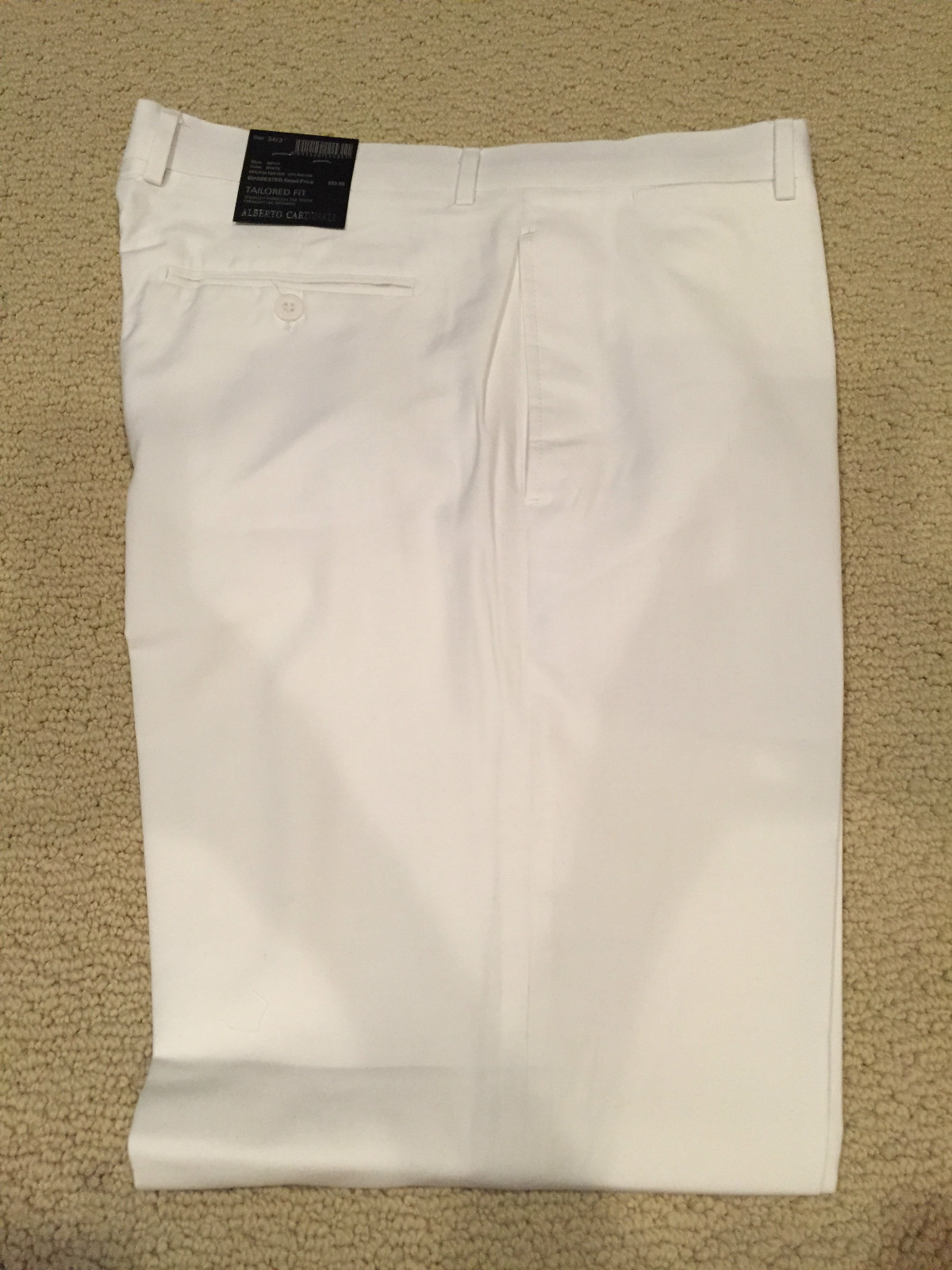 NWT Men’s Alberto Cardinali White Flat Front Dress Pants Slacks ALL SIZES LENGTH