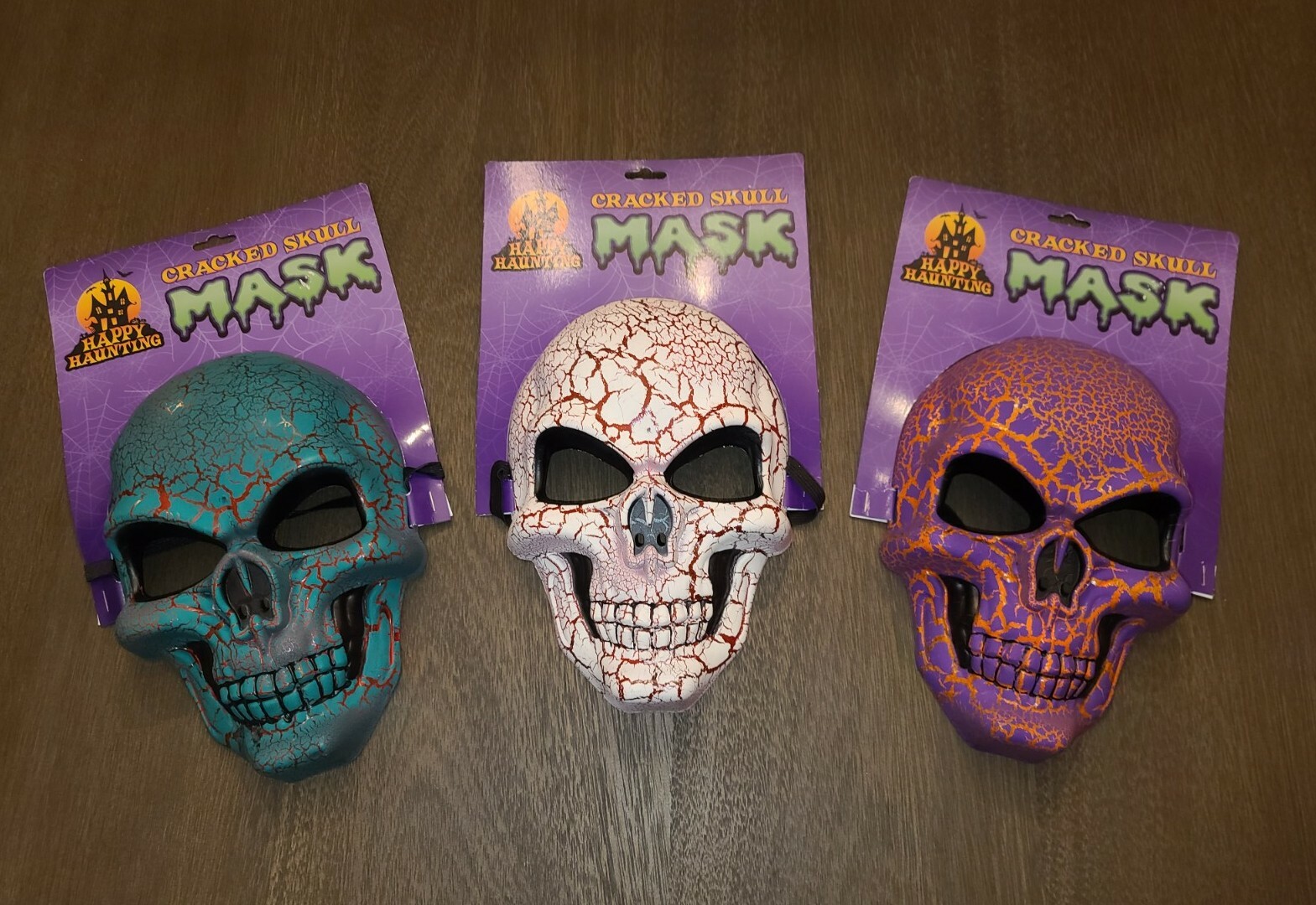 NEW LOT OF 3 CRACKED SKULL HALLOWEEN MASKS
