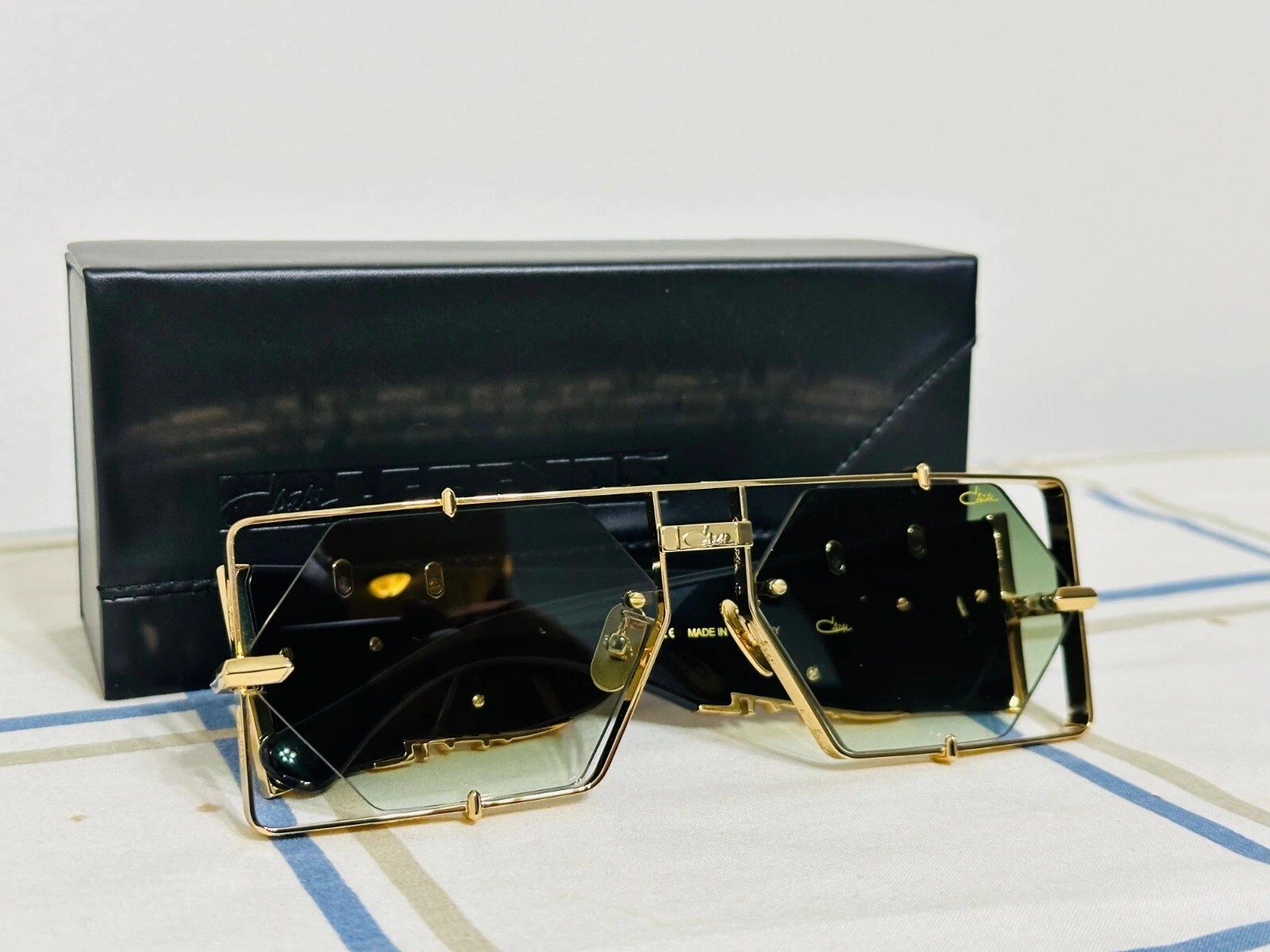 Cazal MD004 Sunglasses Black Gold Frame Green Lens Unisex Designer