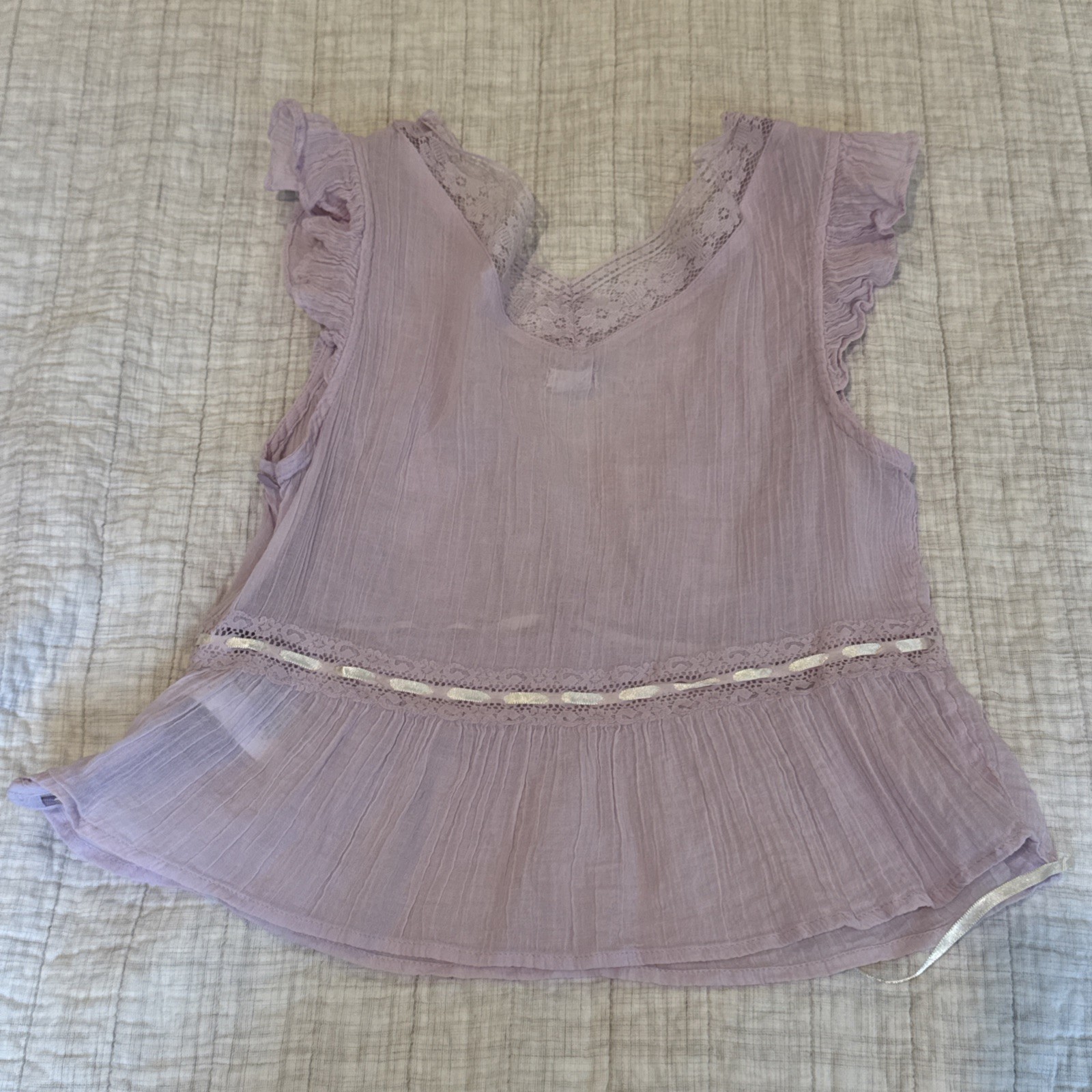 Kimchi Blue Urban Outfitters Sheer Purple Lavender M Tie Waist Ribbon Ruffle Top