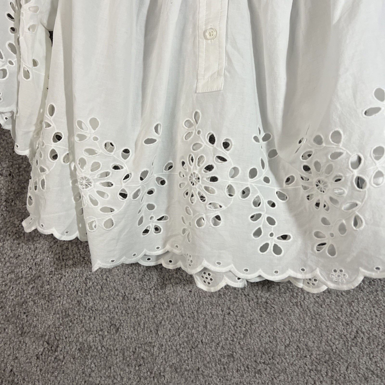 Madewell XXS White Embroidered Button Front Flutter Sleeve Womens Top Blouse